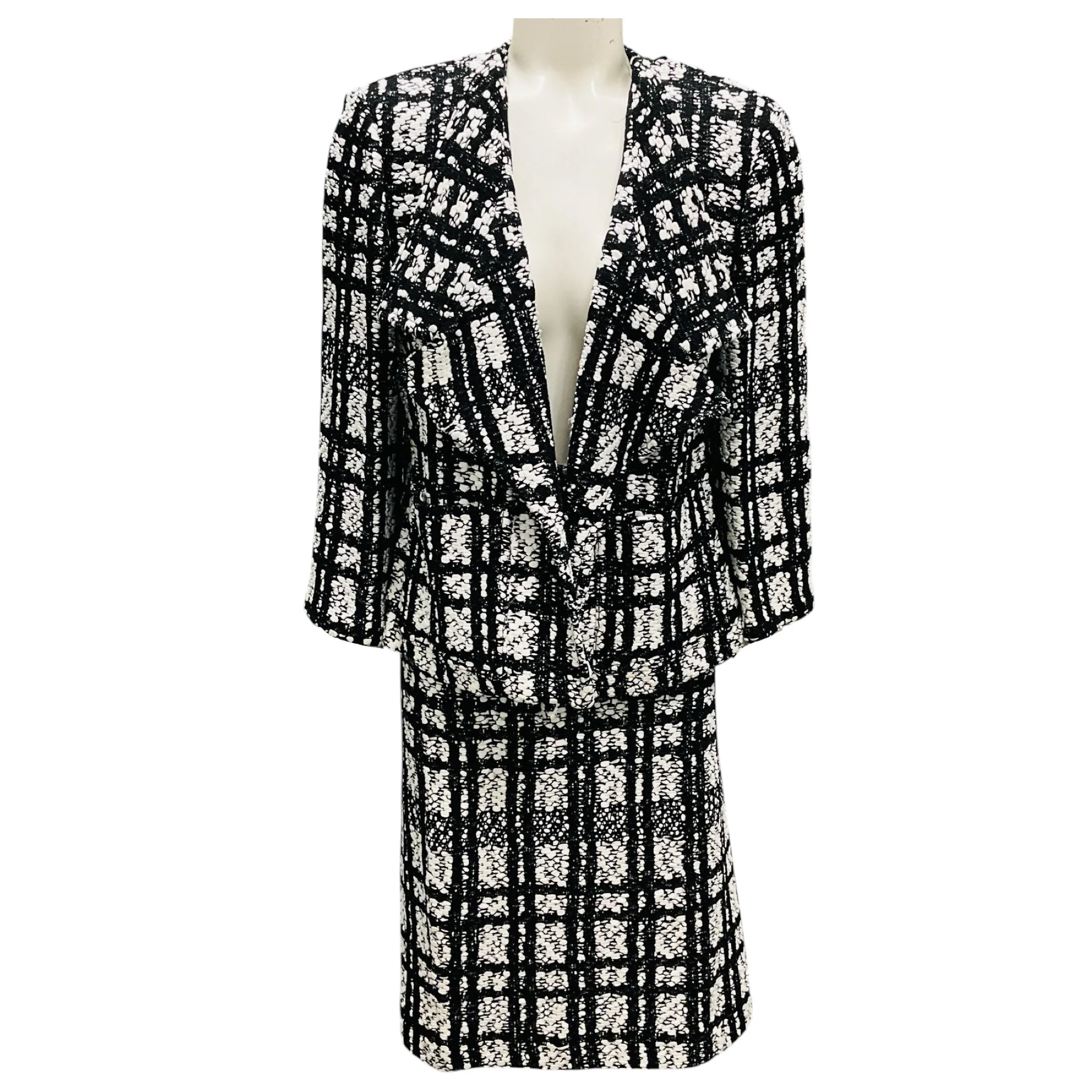 St. John Black / White Knit Jacket and Skirt Suit Set