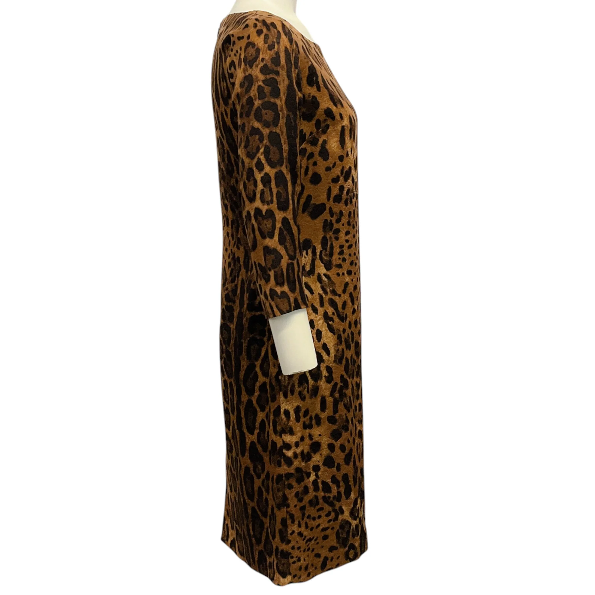 St. John Brown Wool Leopard Print Jacquard Dress - Image 2