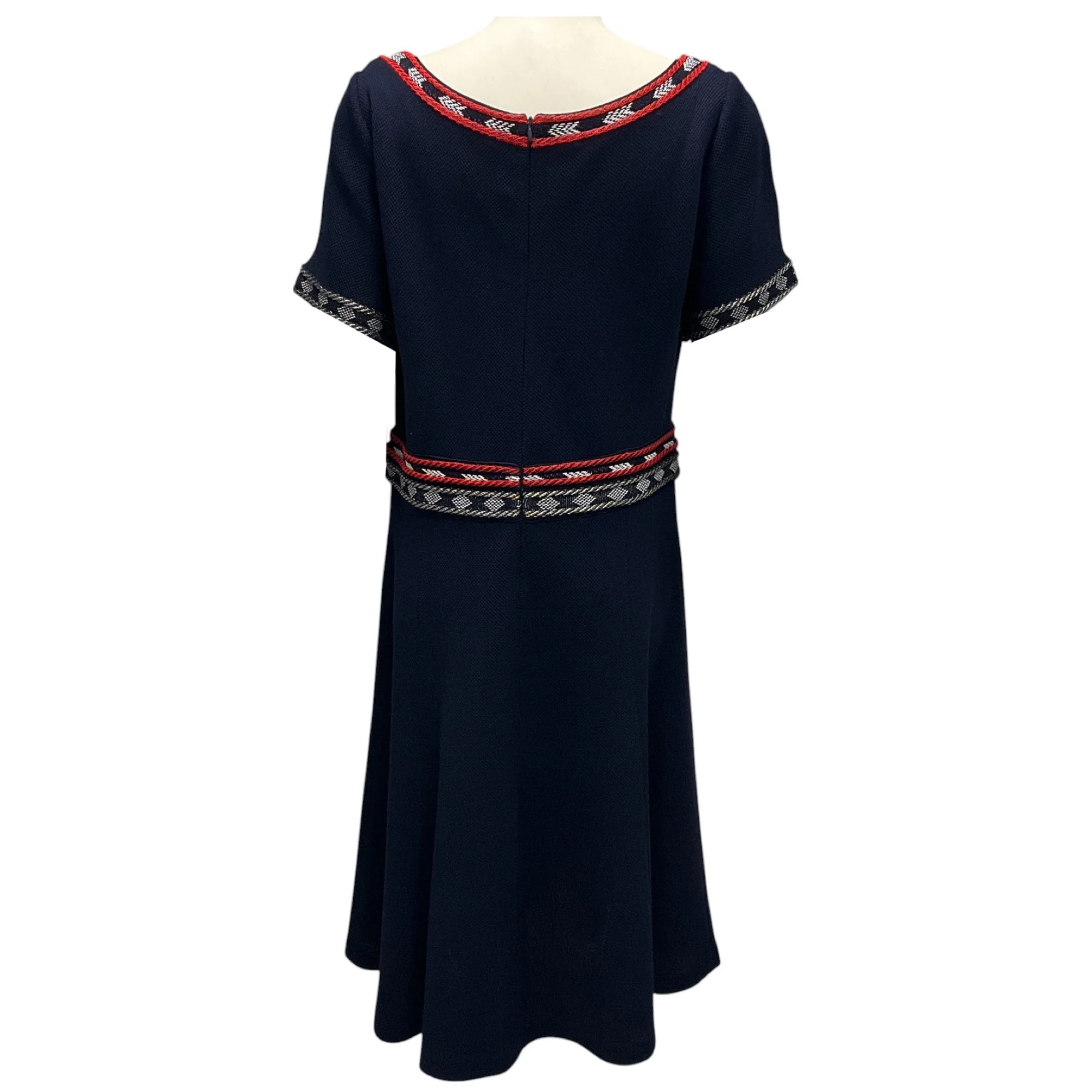 St. John Navy / Red 2017 Short Sleeved Knit Midi Dress - Image 3