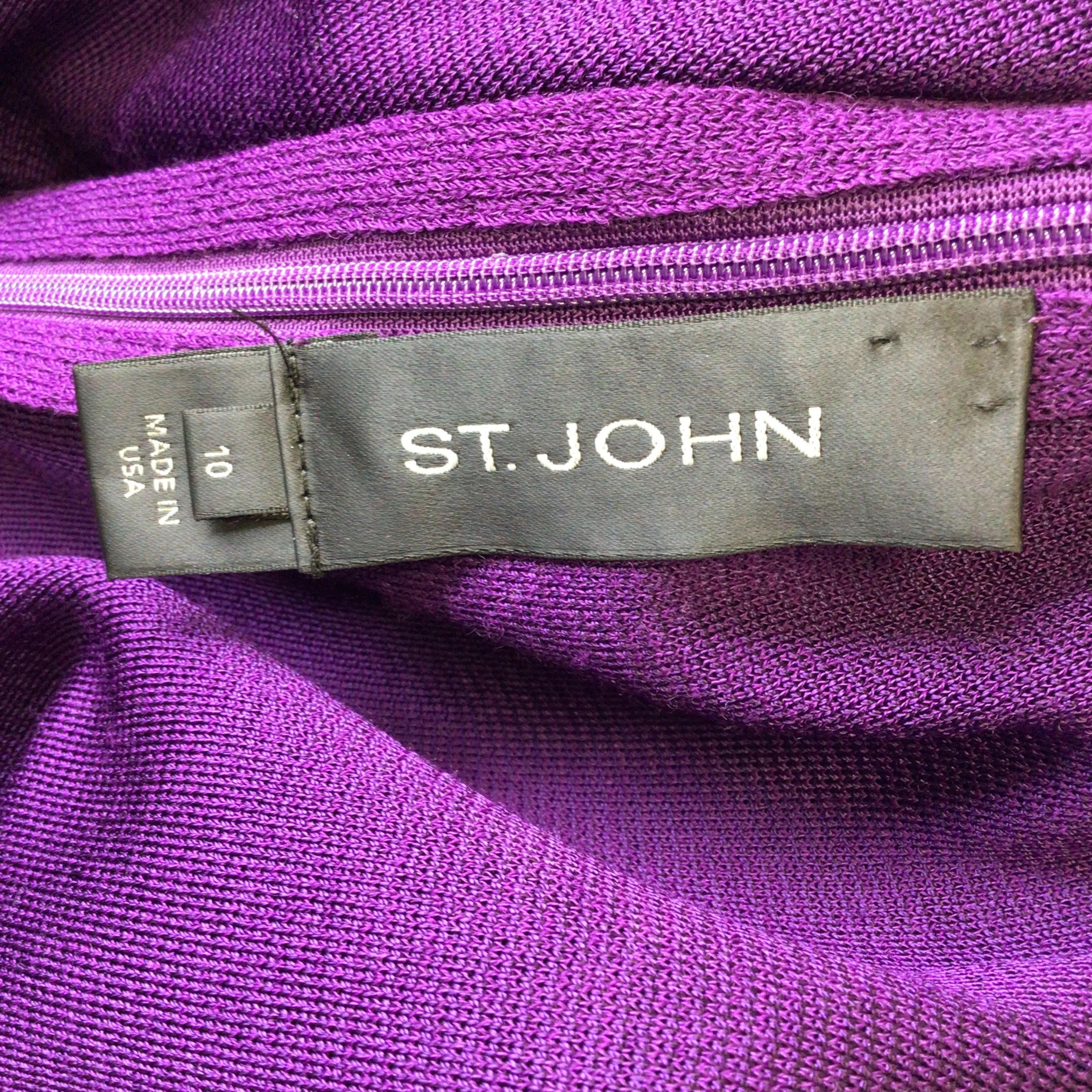St. John Purple Silk Lined Viscose Knit Midi Dress - Image 4