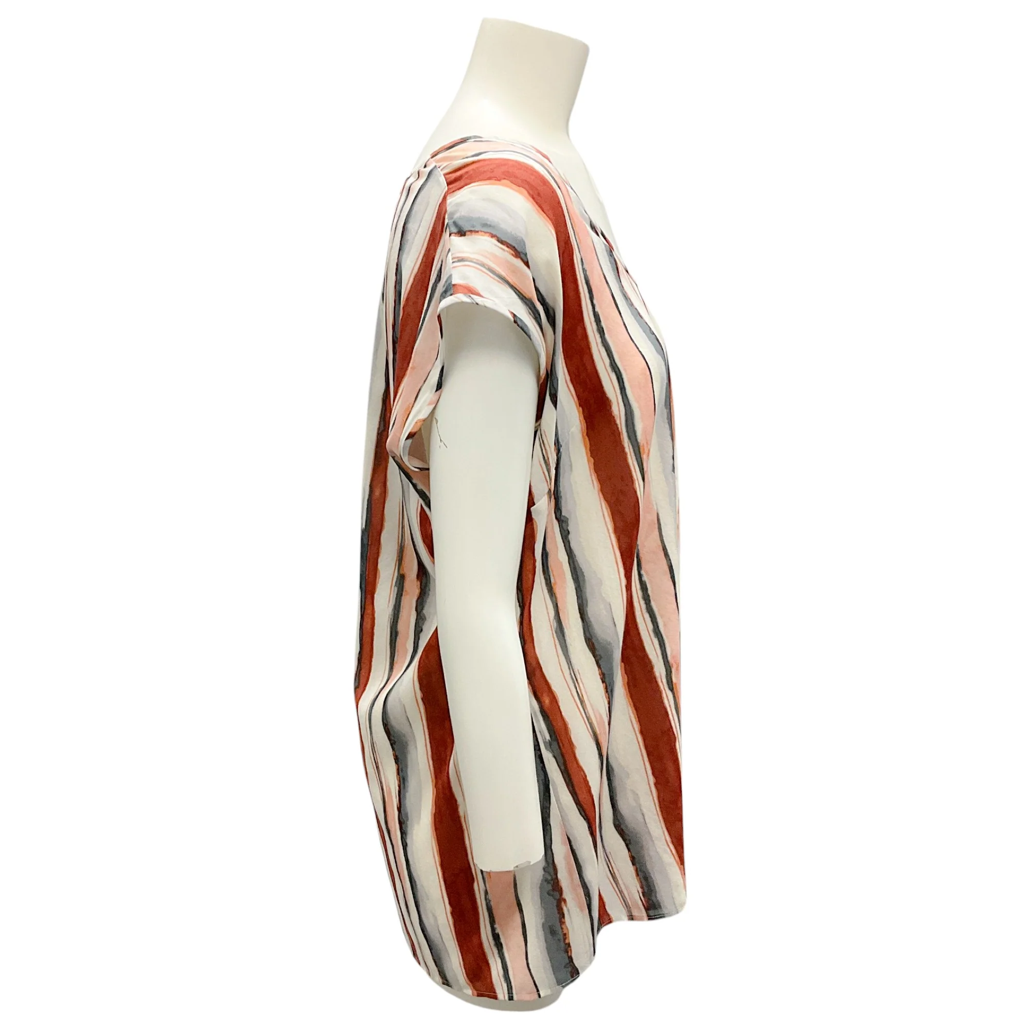 St. John White / Grey / Rust 2011 Printed Silk Blouse - Image 2