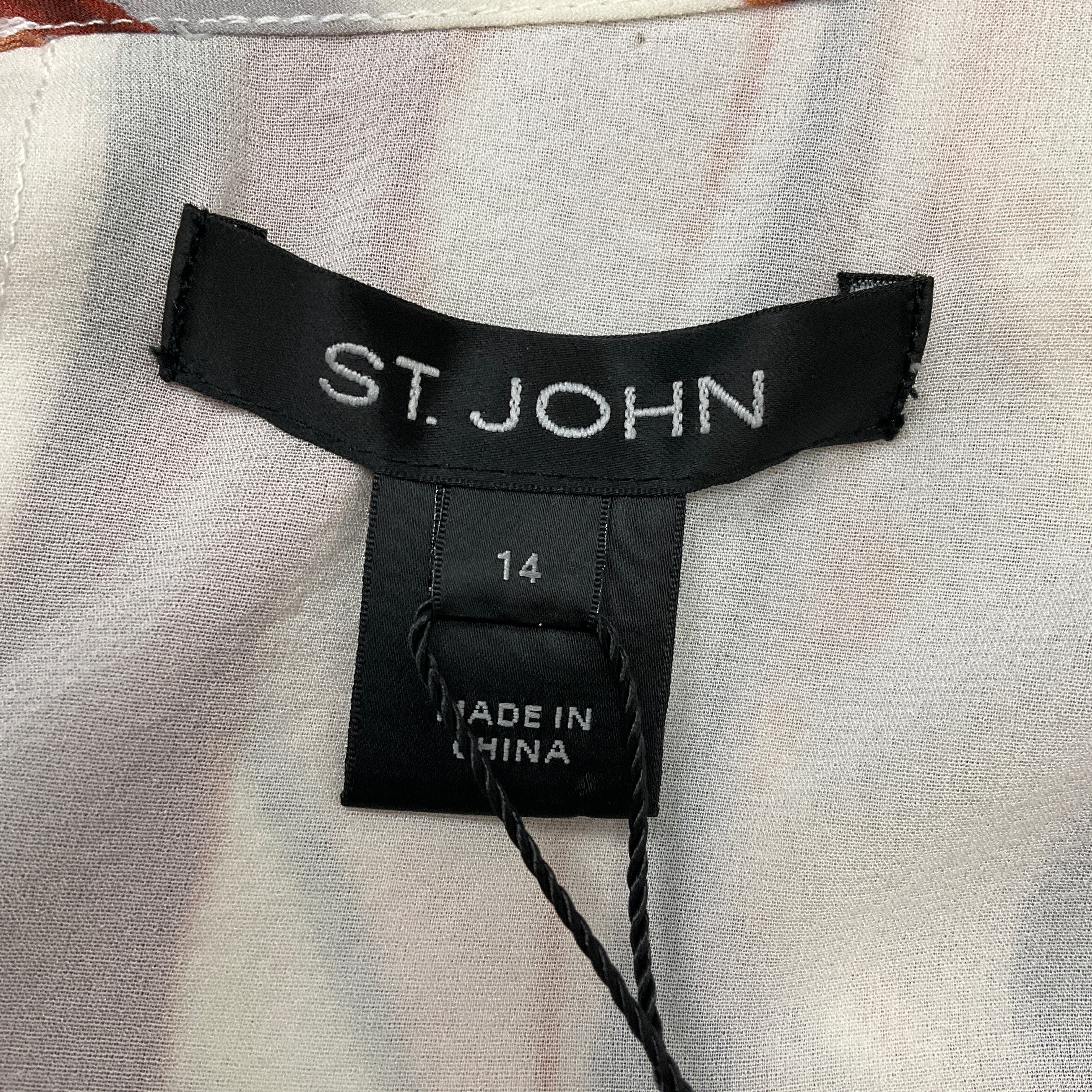 St. John White / Grey / Rust 2011 Printed Silk Blouse - Image 4
