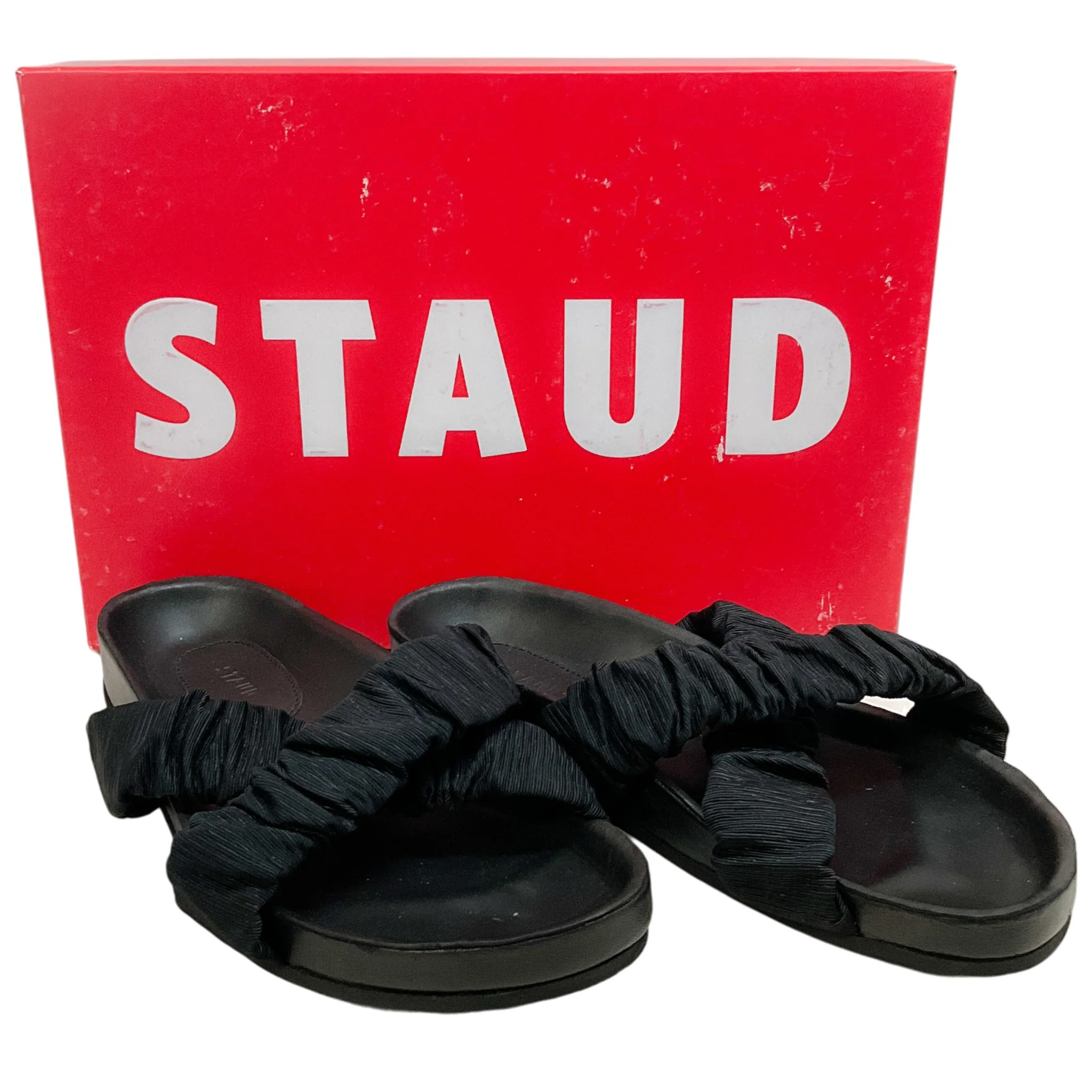 Staud Black Ruched Crisscross Michel Slide Sandals - Image 6