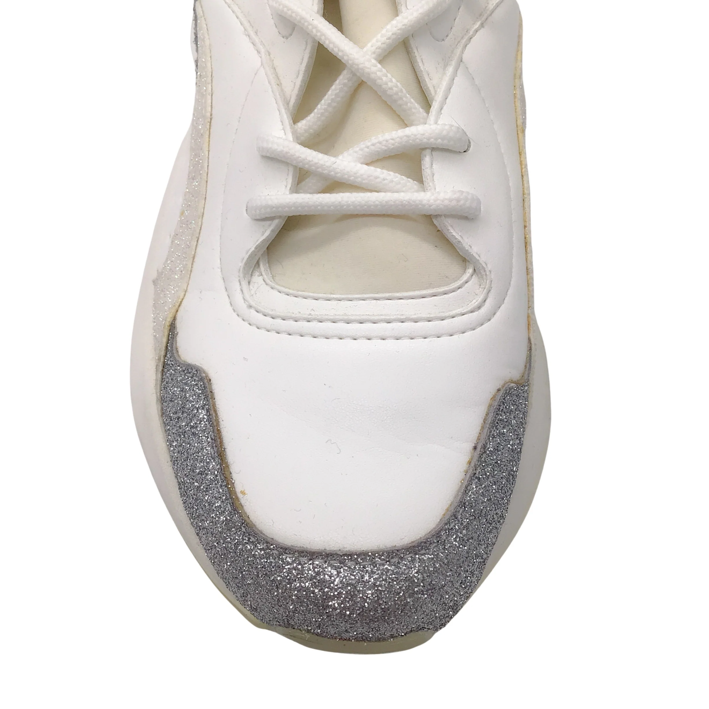 Stella McCartney Eclypse White / Silver Metallic Glitter Detail Chunky Sole Lace-up Leather Sneakers - Image 5