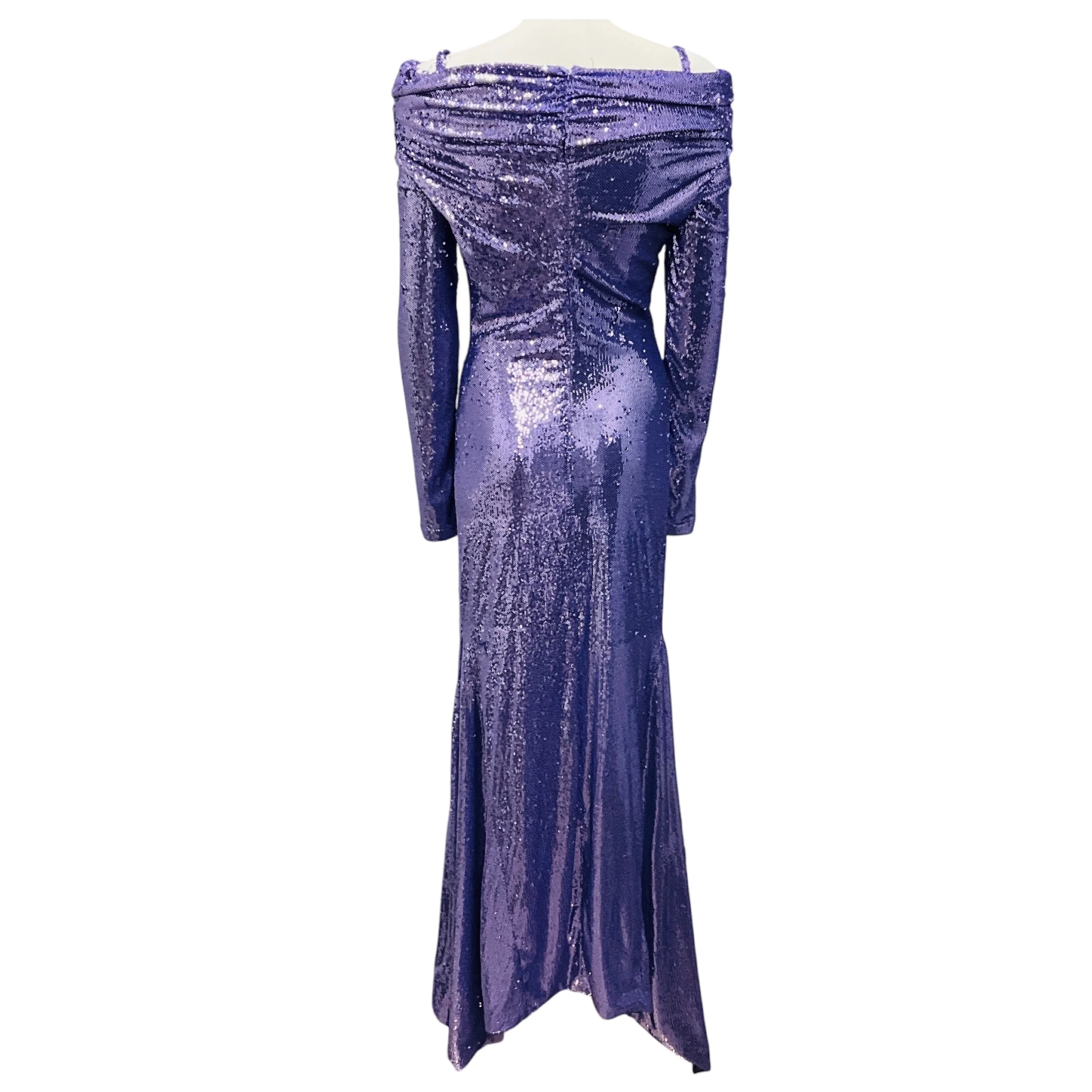 The Attico Purple Fanny Cold Shoulder Asymmetric Sequined Crepe de Chine Gown - Image 3