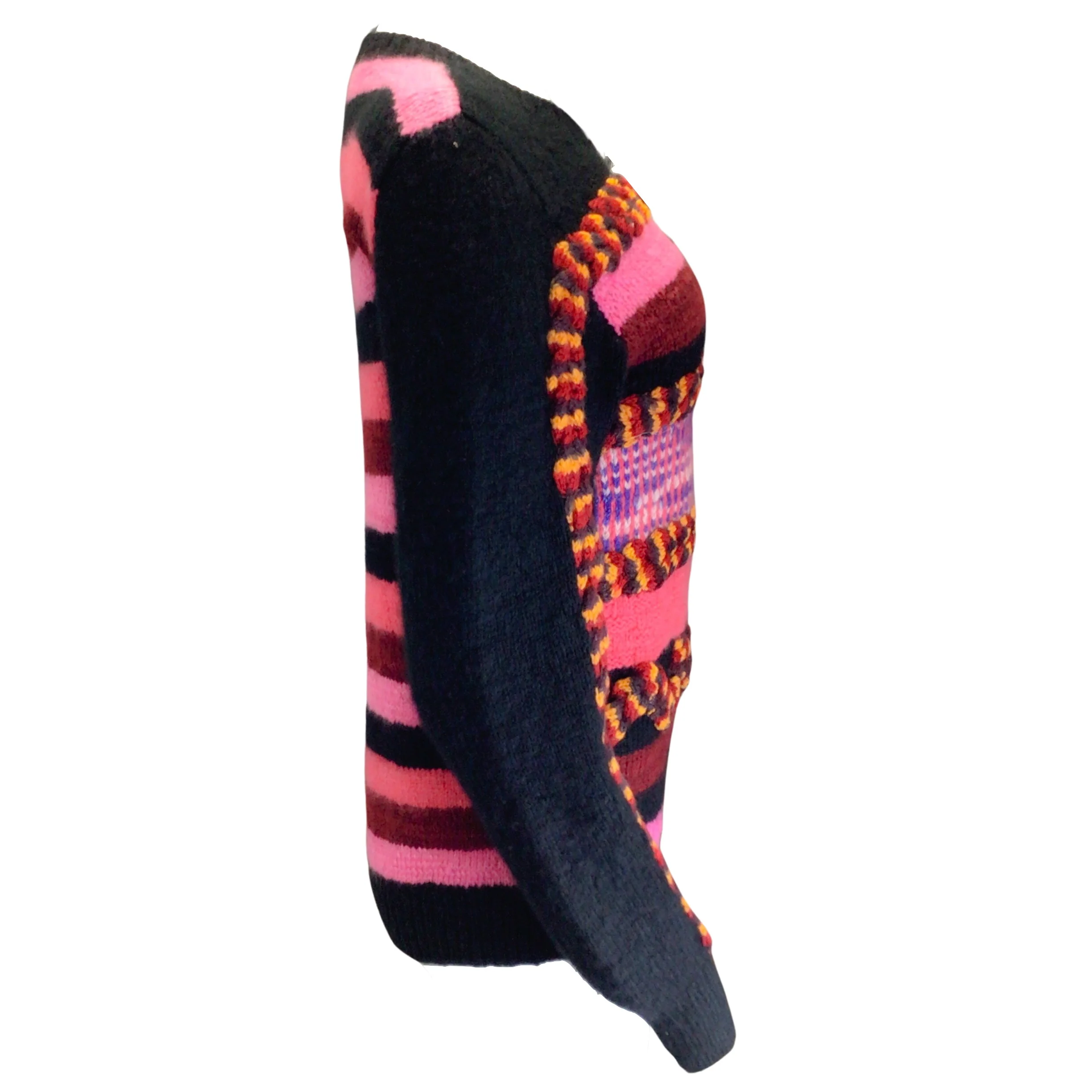 The Elder Statesman Black / Pink Multi Hand Knit 3D Mantra Crewneck Sweater - Image 2