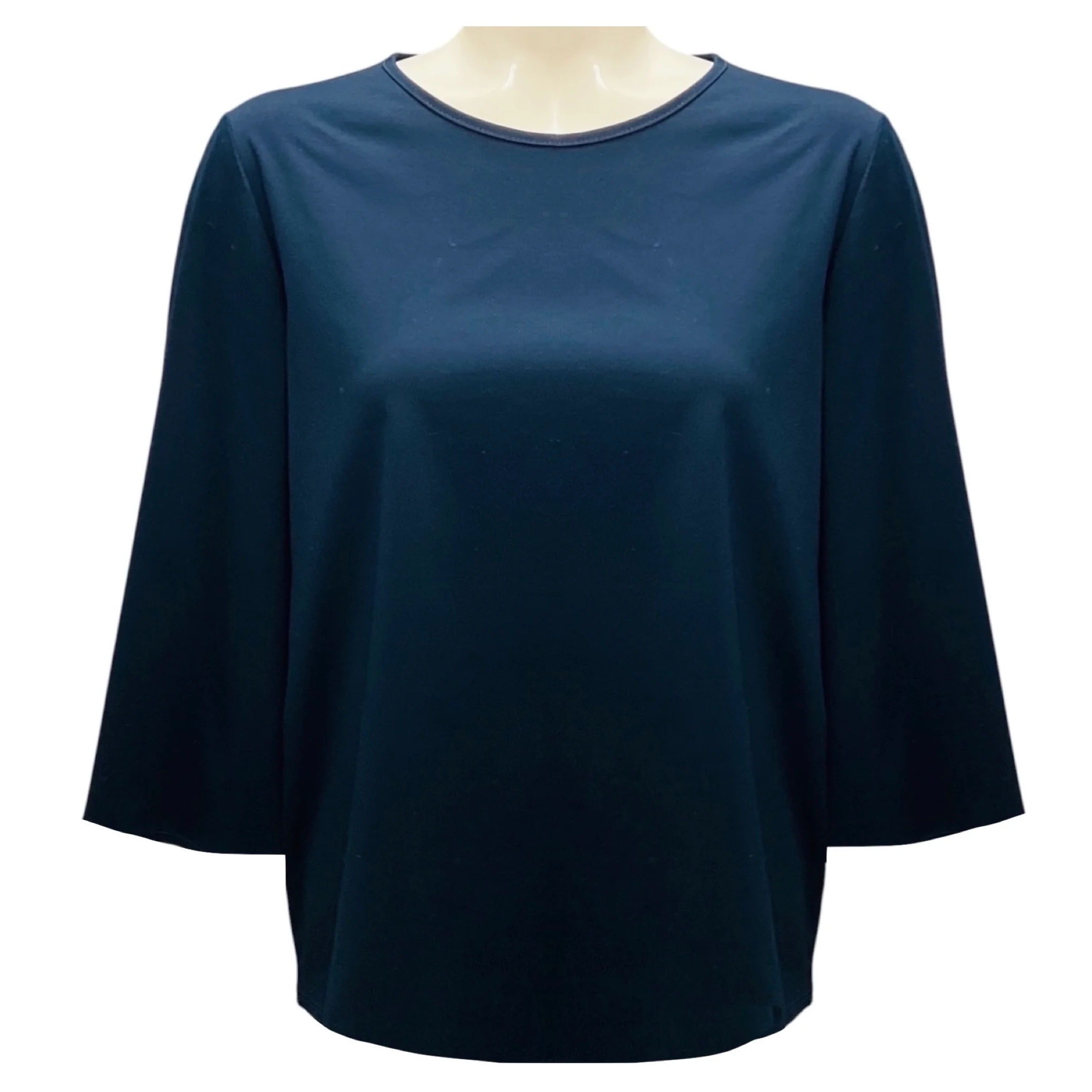 The Row Navy Blue Three Quarter Sleeved Cotton Top