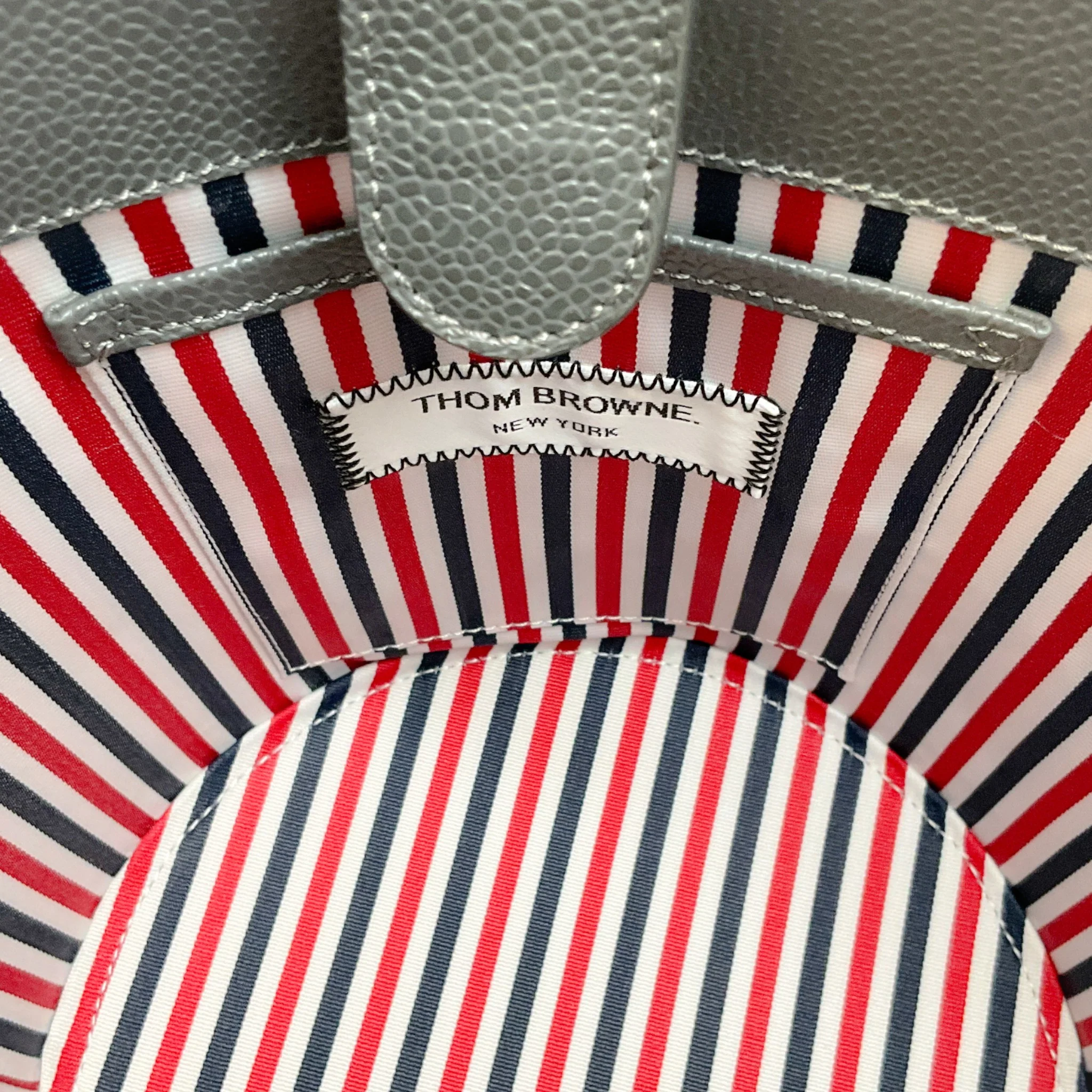 Thom Browne Dark Grey Checked Woven Leather Bucket Bag - Image 5