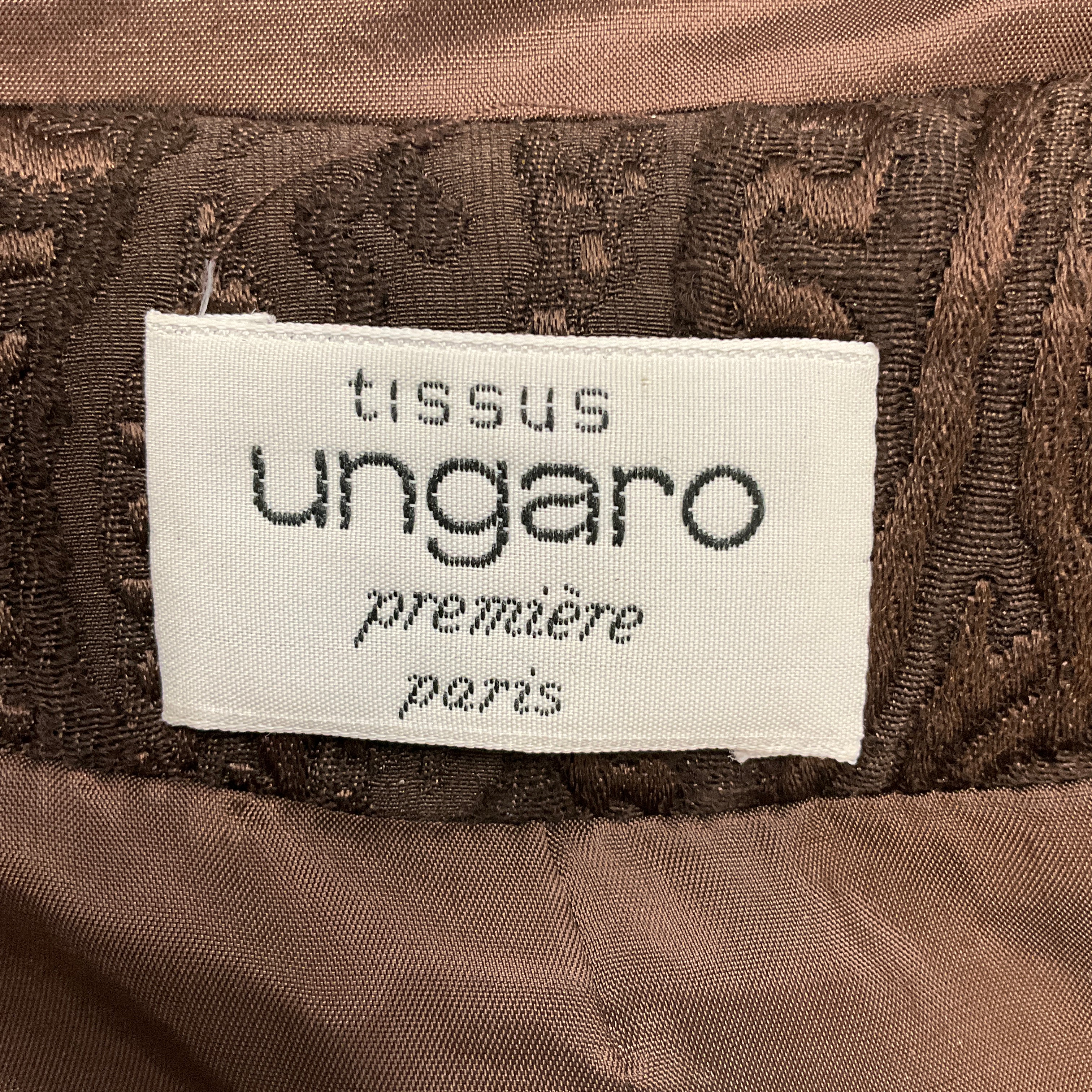 Tissus Ungaro Premiere Paris Vintage Brown Damask Jacquard Brocade Jacket and Skirt Suit Set - Image 4