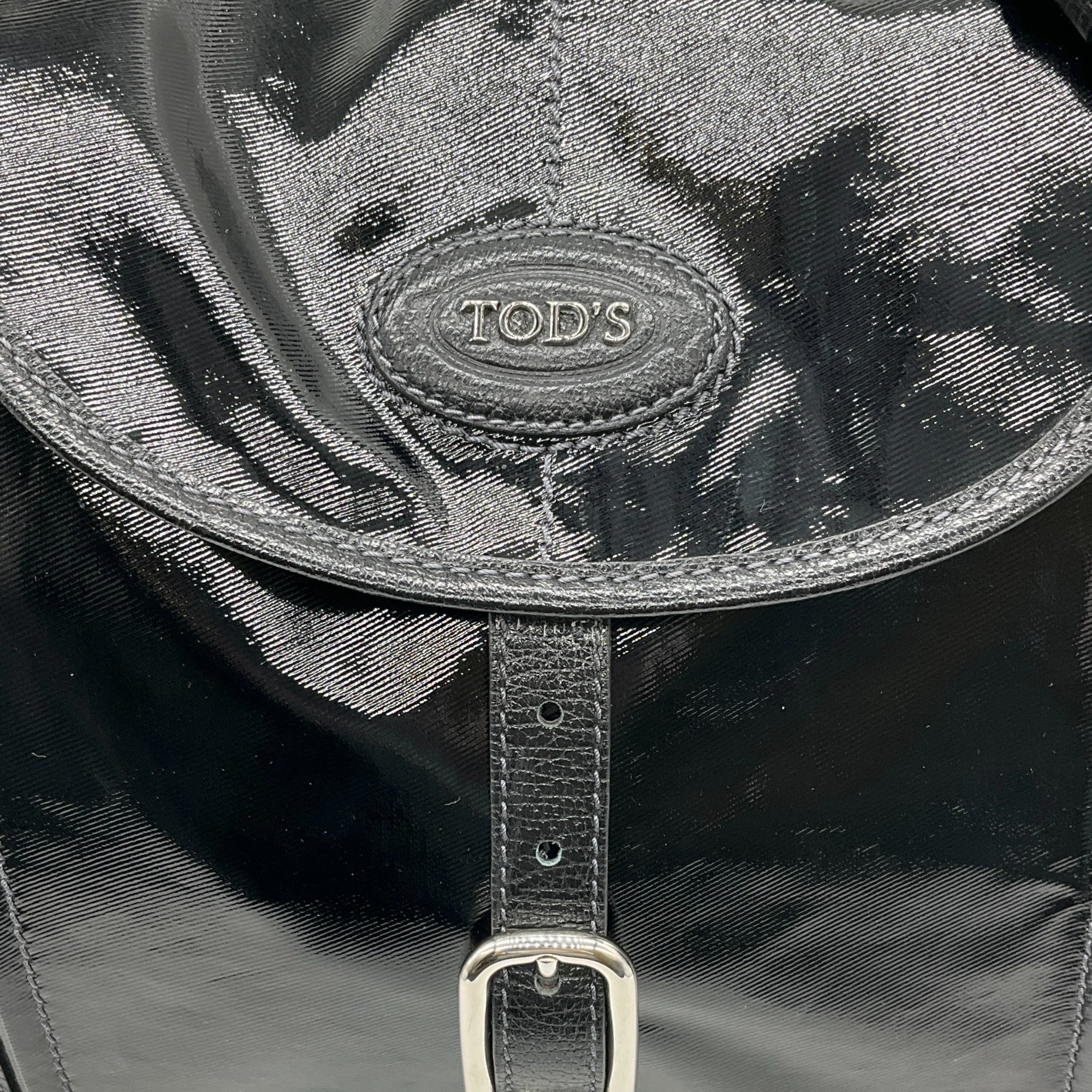 Tod's Black Coated Canvas Buckle Tote - Image 4