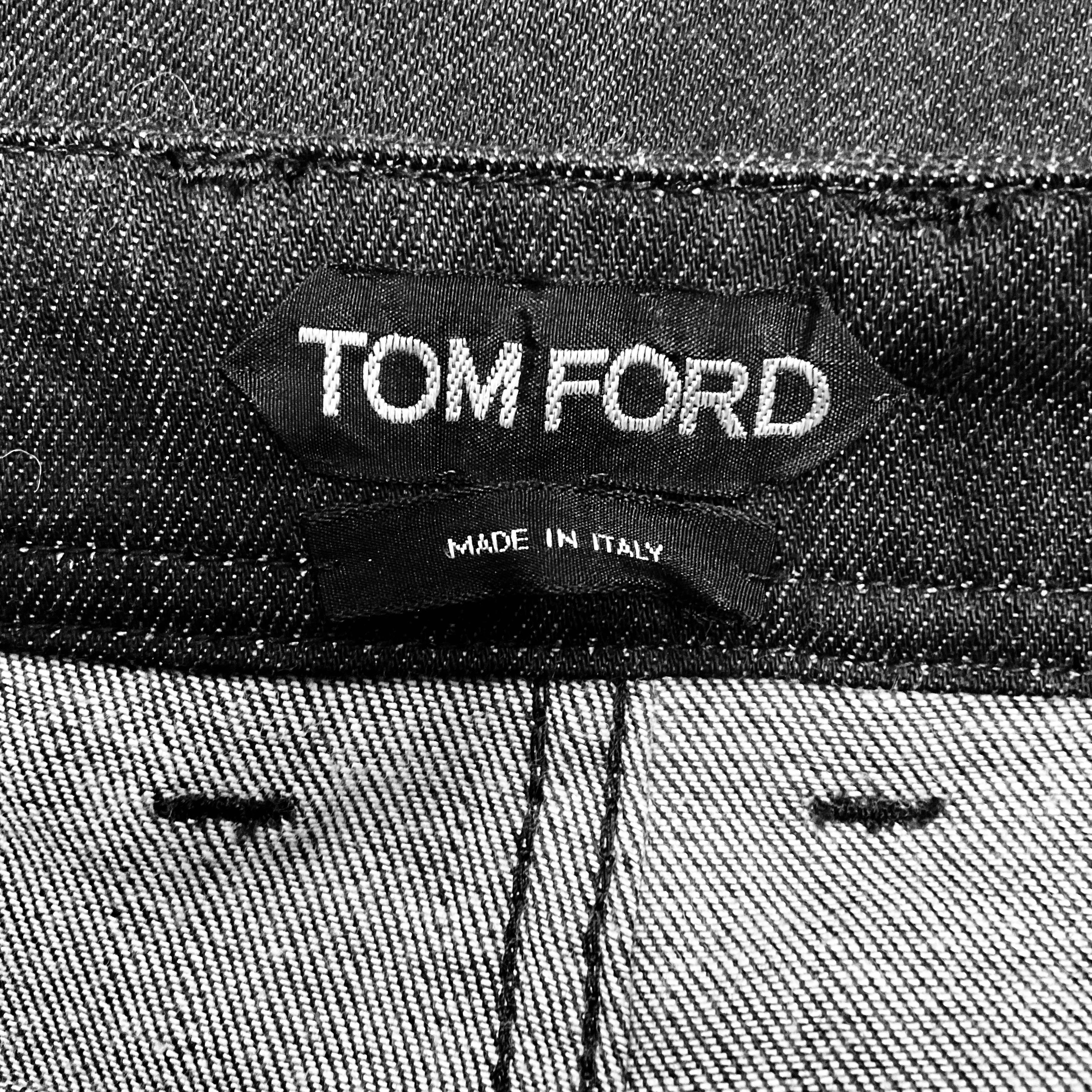 Tom Ford Black Lambskin Leather Trimmed Skinny Leg Denim Jeans - Image 4