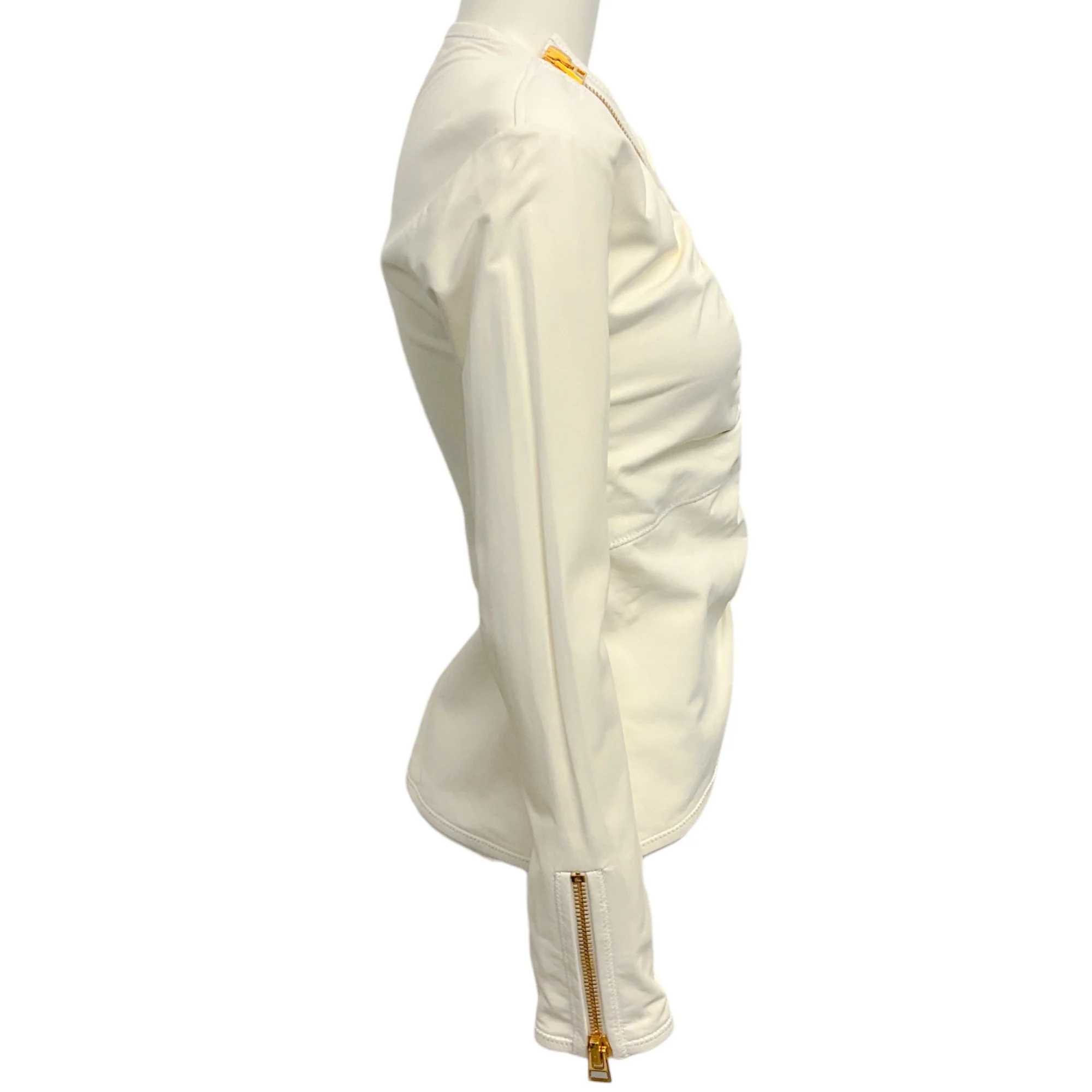 Tom Ford Ivory Ruched Leather Asymmetric Moto Jacket - Image 2