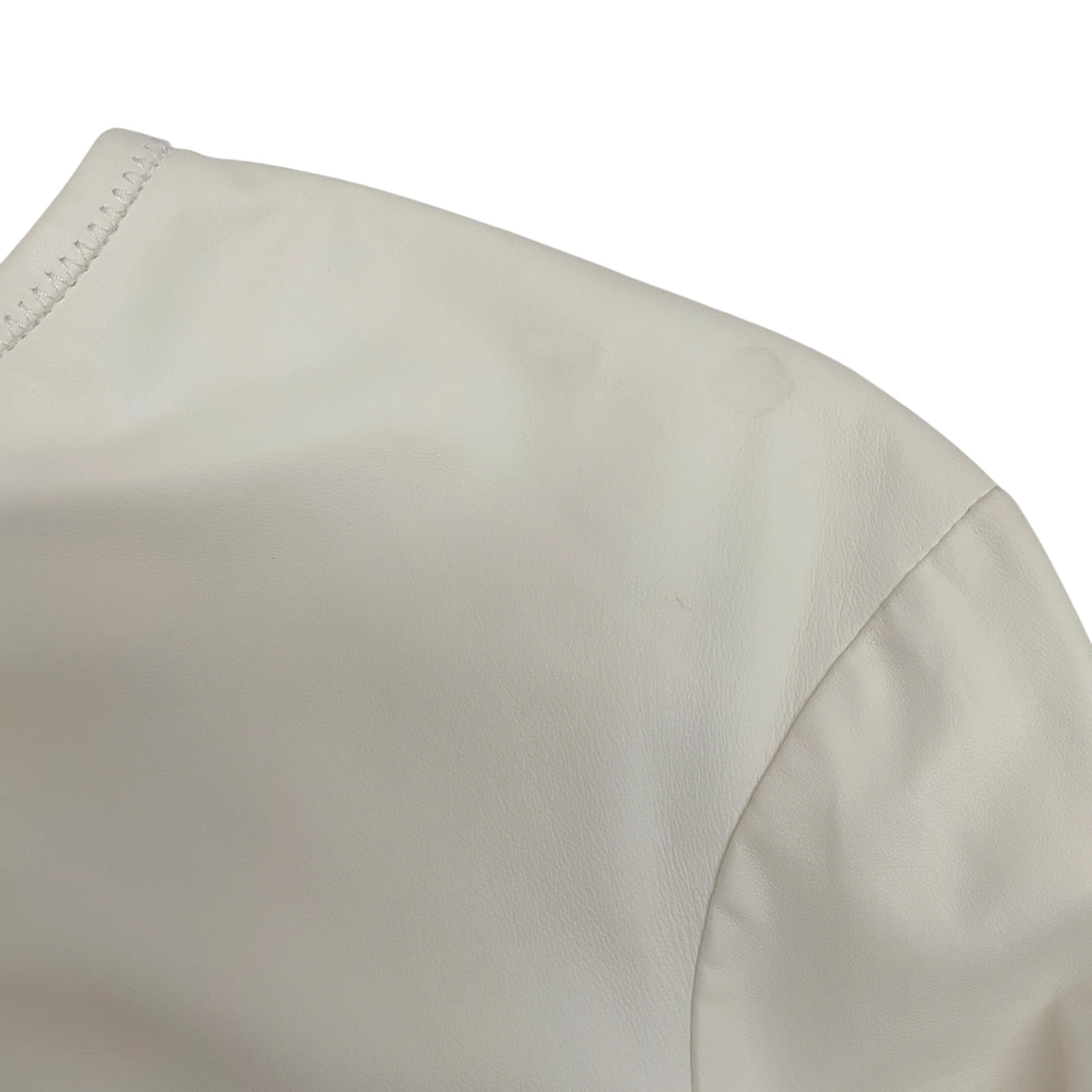 Tom Ford Ivory Ruched Leather Asymmetric Moto Jacket - Image 4
