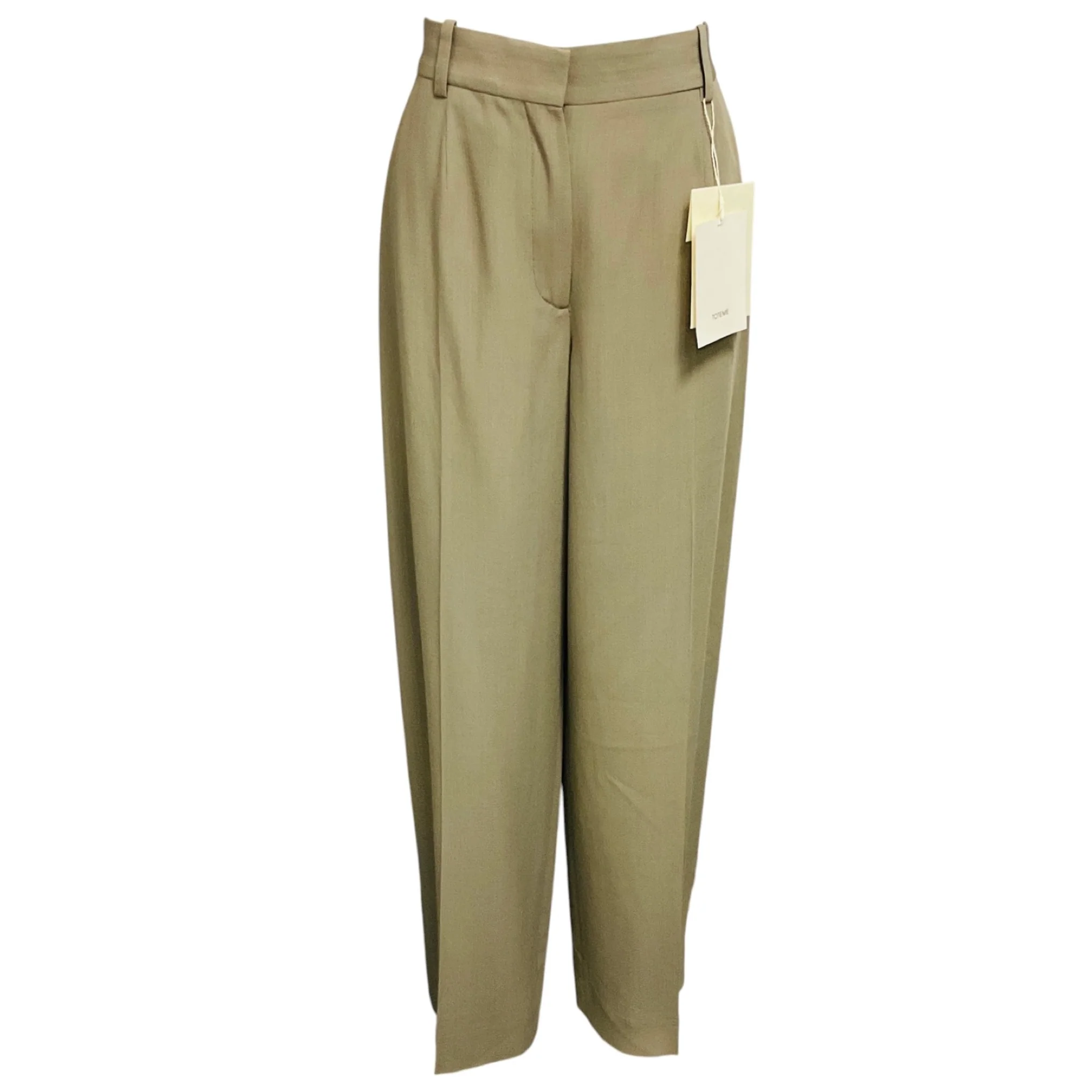 Toteme Taupe Wool Viscose Wide Fluid Trousers