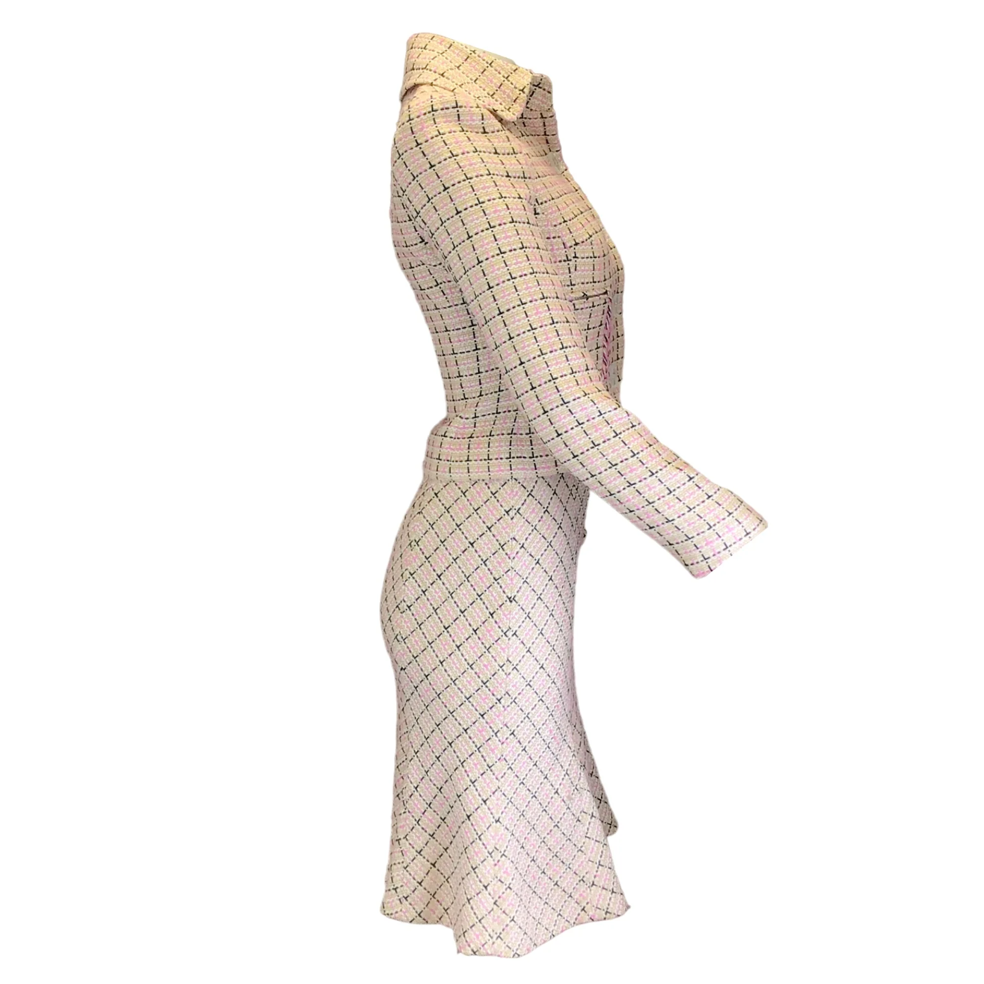 Tuleh Beige / Pink / White / Black Multi Woven Tweed Jacket and Skirt Two-Piece Set - Image 2