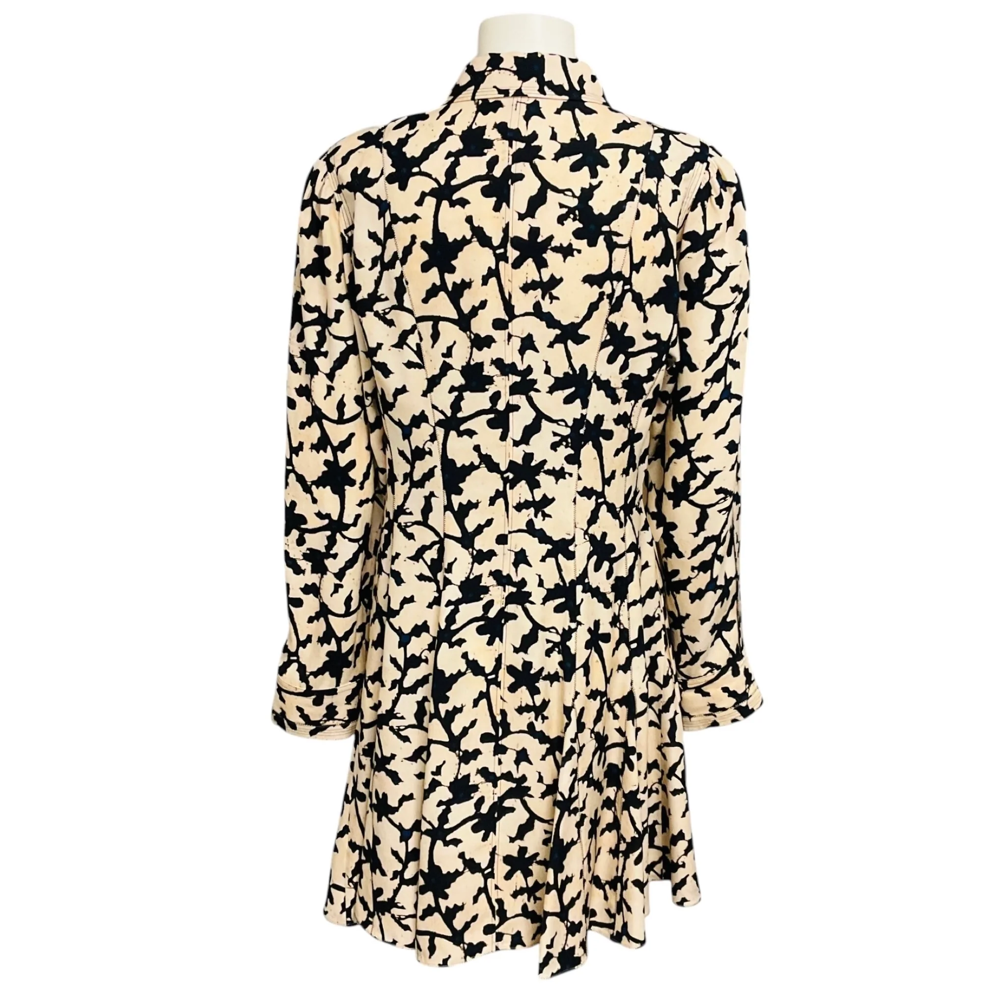 Ulla Johnson Beige / Black Printed Button Front Crepe Dress - Image 3