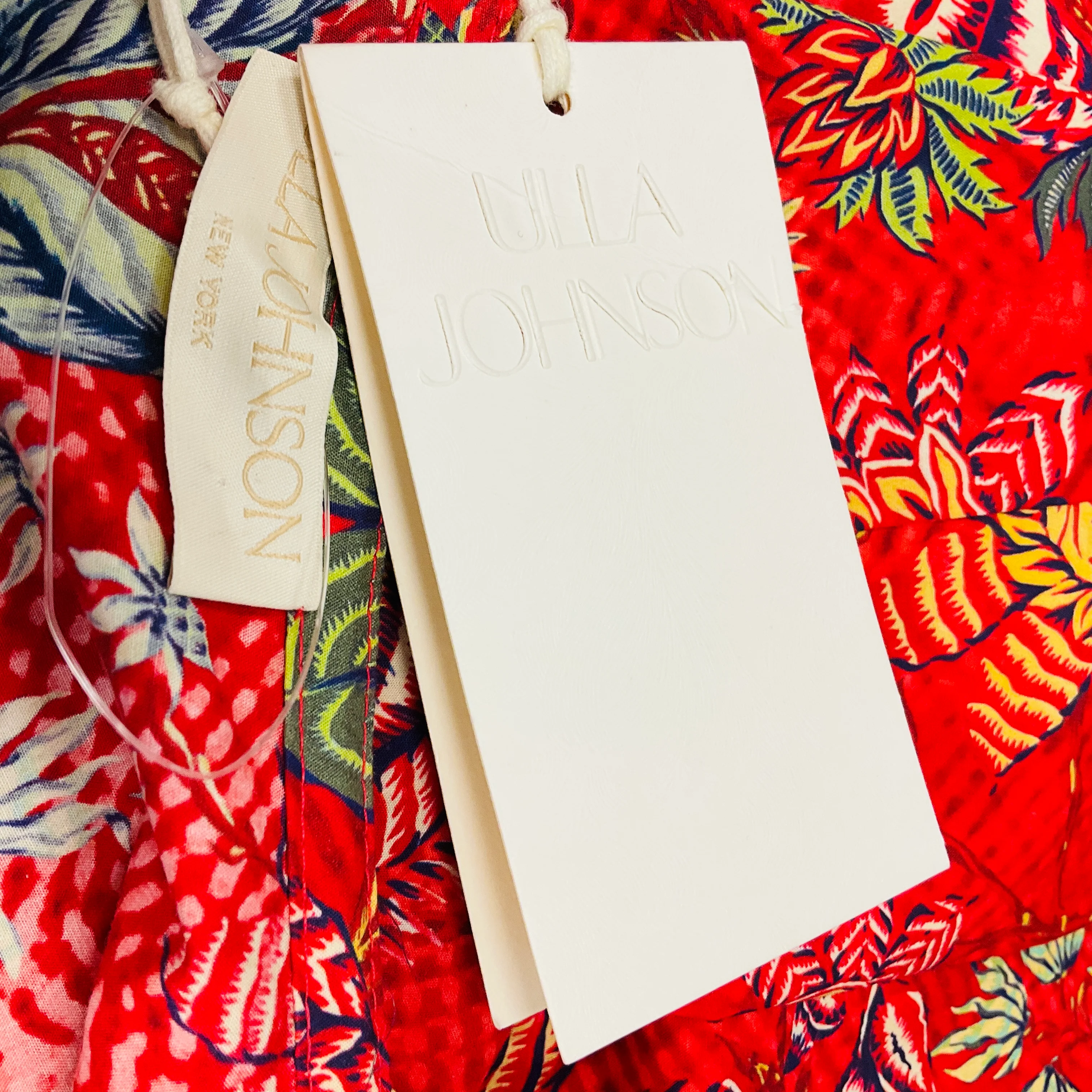 Ulla Johnson Red Multi Carina Hibiscus Floral Print Puff Sleeve Cotton Midi Dress - Image 6