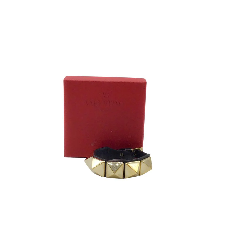 Valentino Black Gold Large Rockstuds Bracelet - Image 6