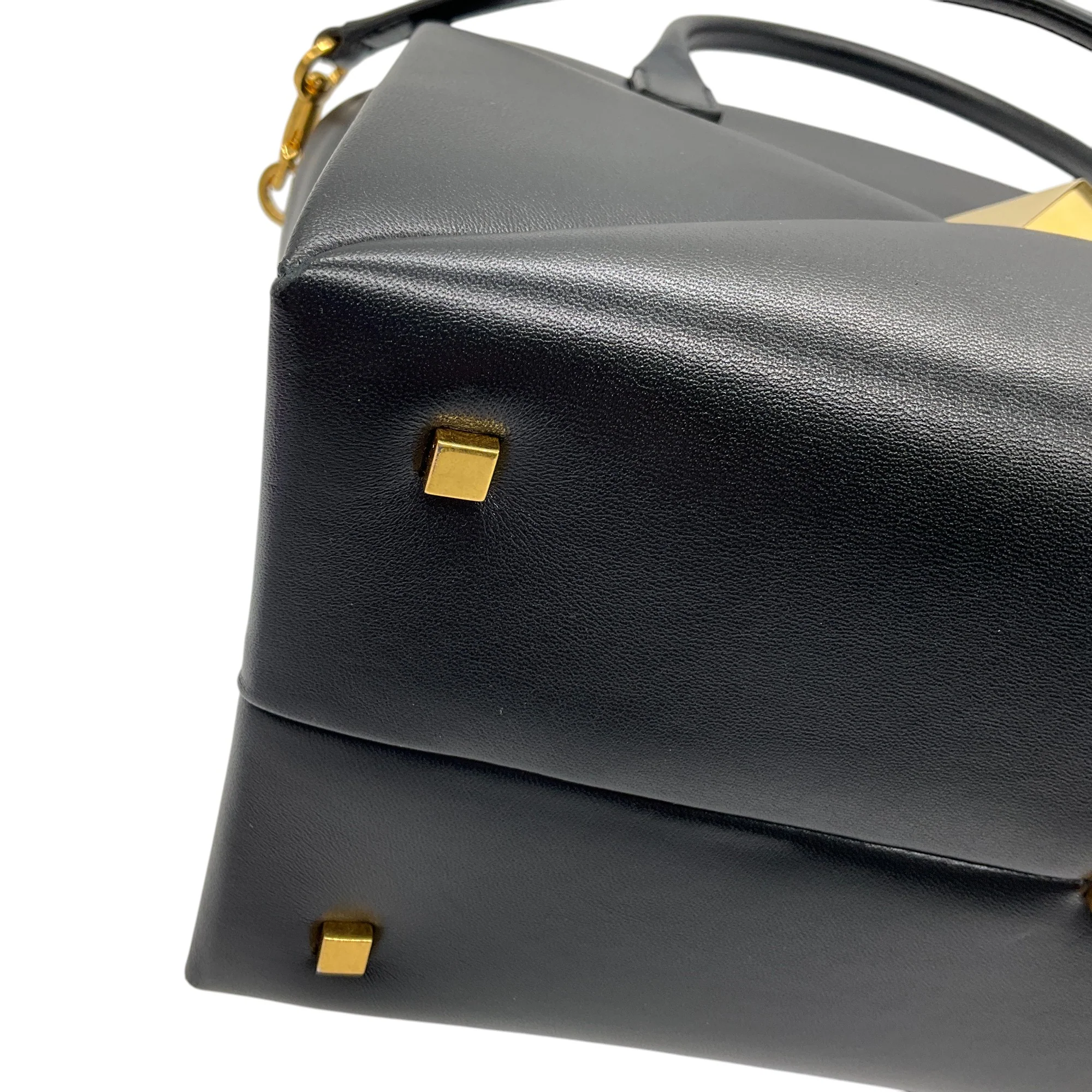 Valentino Black / Gold Medium One Stud Leather Handbag - Image 5