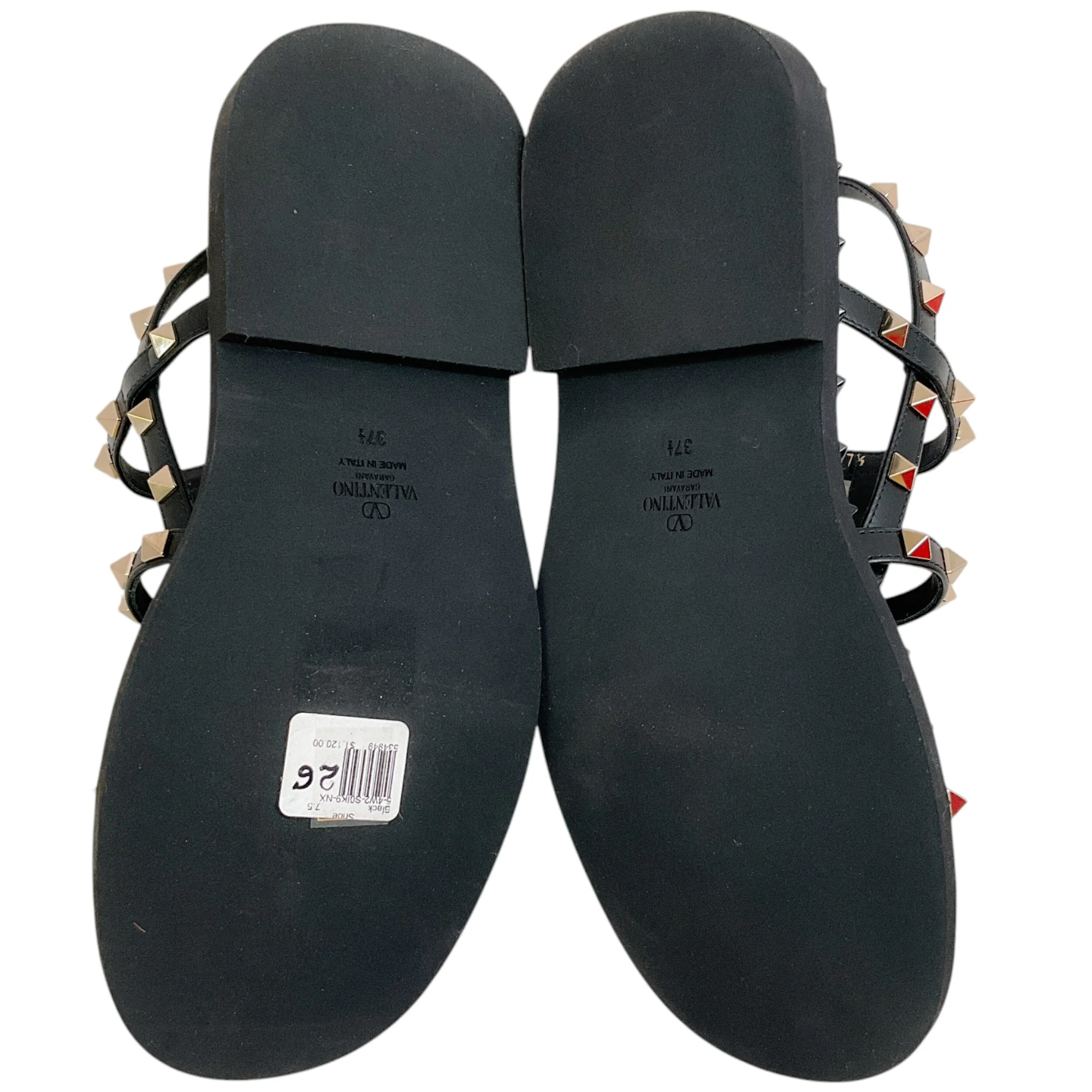 Valentino Black Leather Multi Strap Rockstud Flat Sandals - Image 7