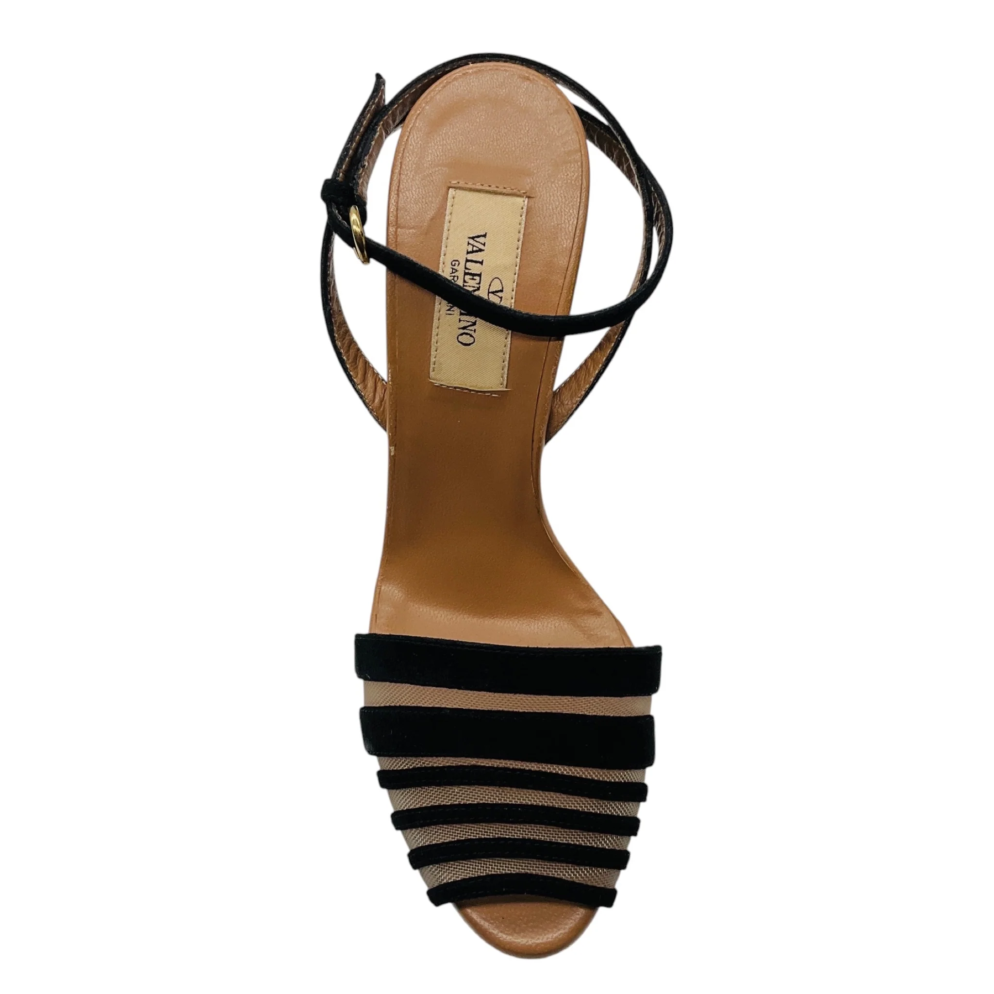 Valentino Black / Nude Suede and Mesh Tulle Ankle Strap Wedge Sandals - Image 4