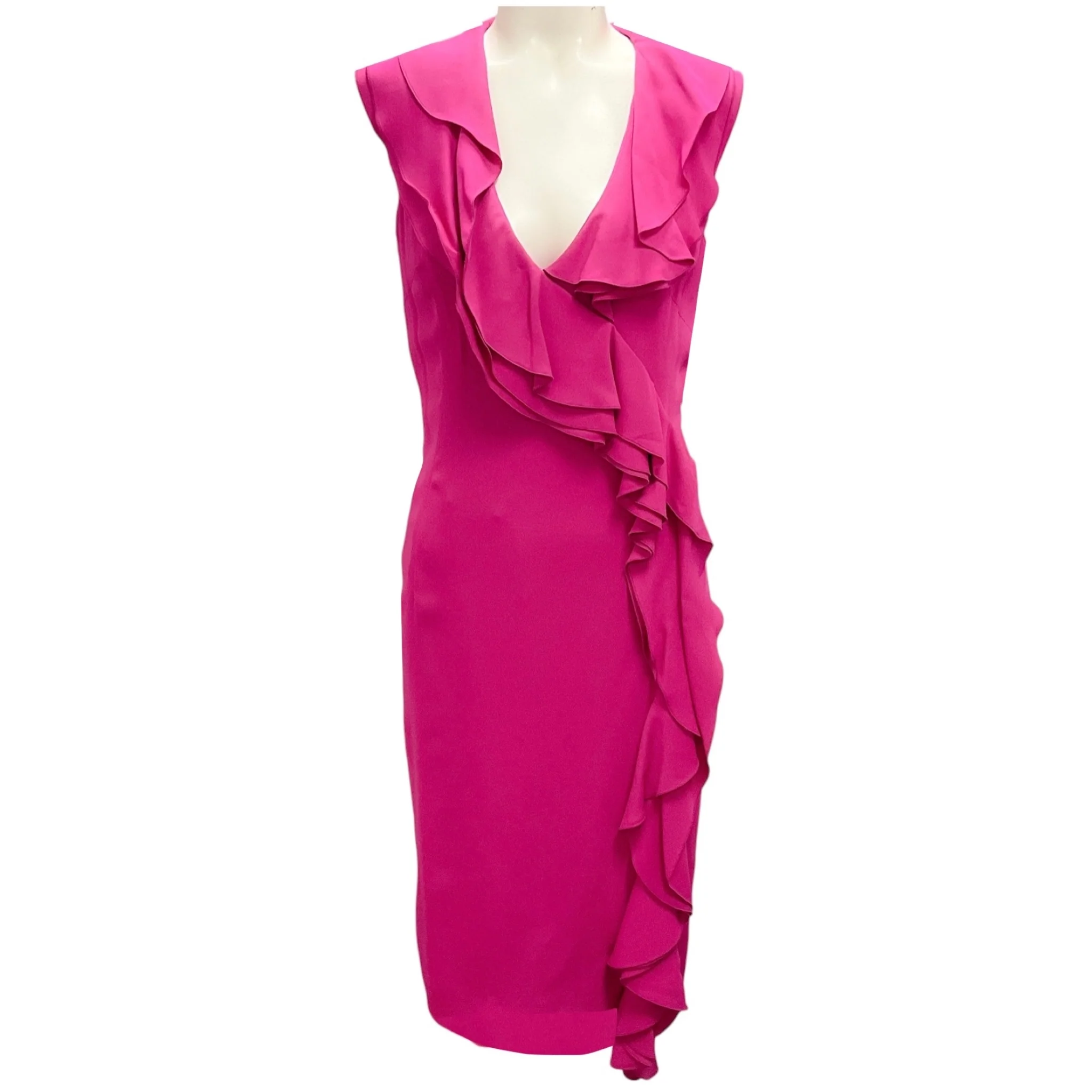 Valentino Fuchsia Pink Ruffled Crepe Cocktail Dress