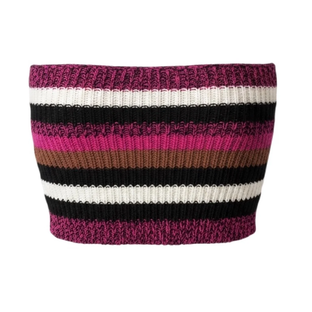 Valentino Fuchsia / Tobacco / White / Black Strapless Striped Knit Crop Top - Image 2