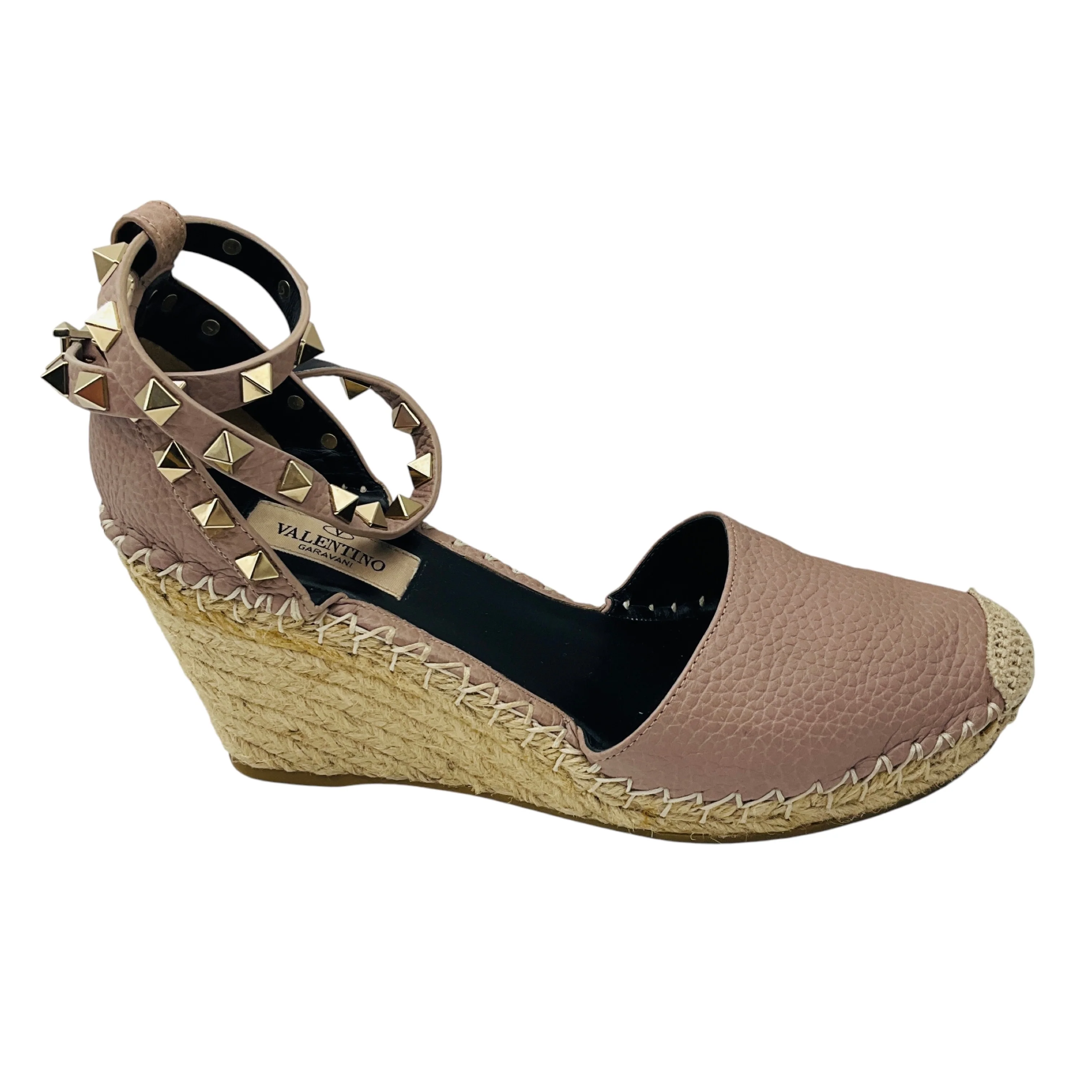 Valentino Rose Rockstud Double Leather Wedge Espadrilles - Image 2