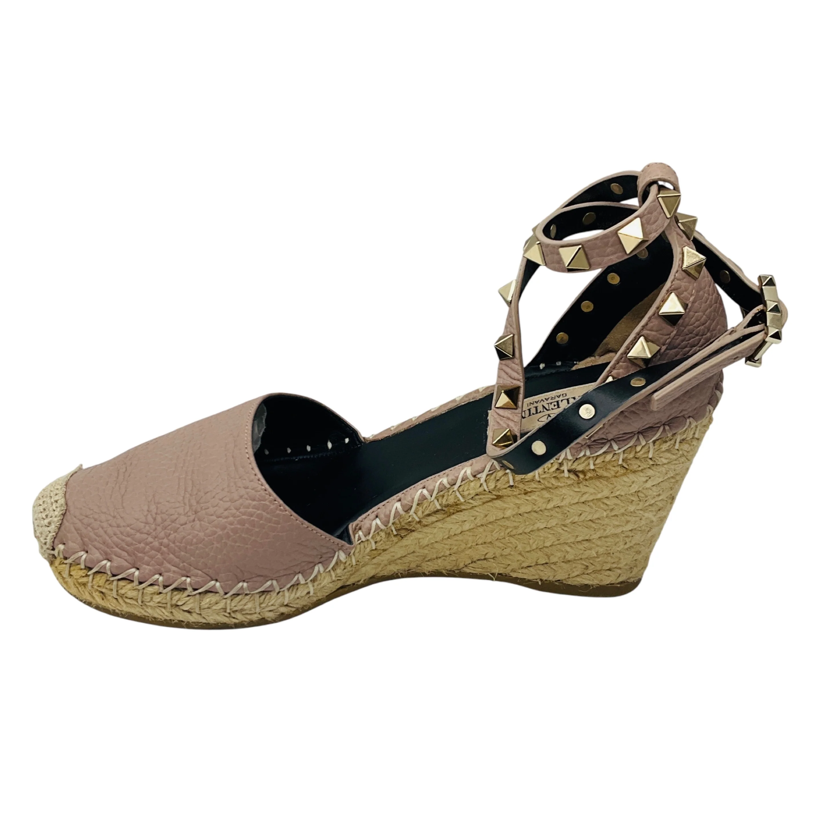 Valentino Rose Rockstud Double Leather Wedge Espadrilles - Image 3
