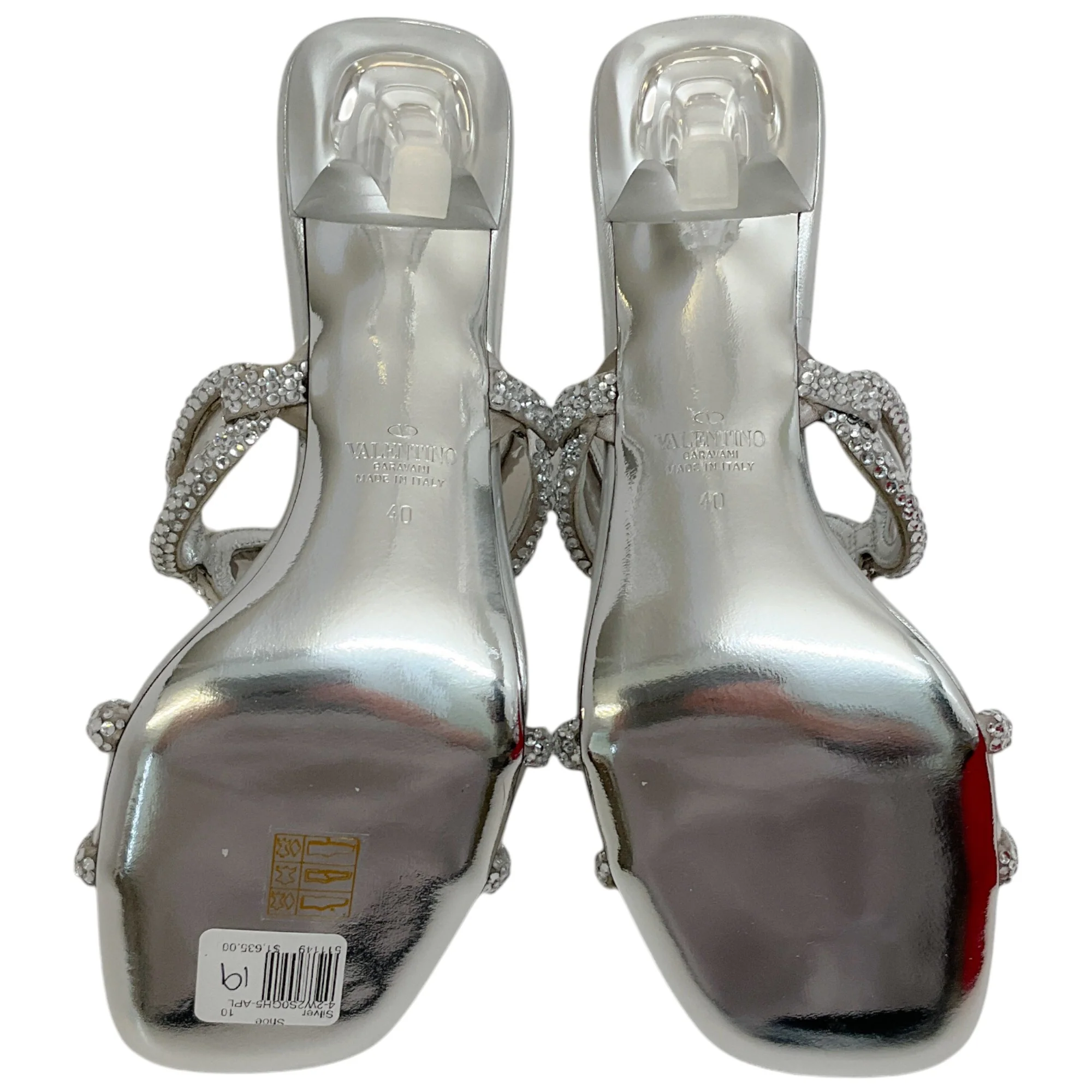Valentino Silver Leather Chain 1967 Crystal Embellished Slide Sandals - Image 10