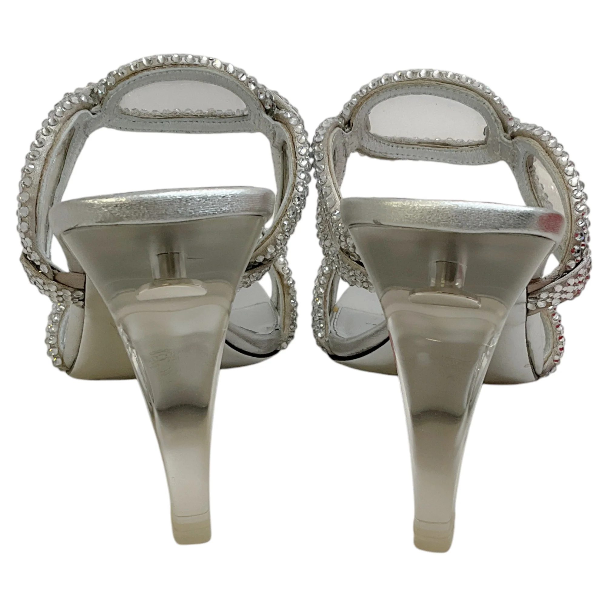 Valentino Silver Leather Chain 1967 Crystal Embellished Slide Sandals - Image 5