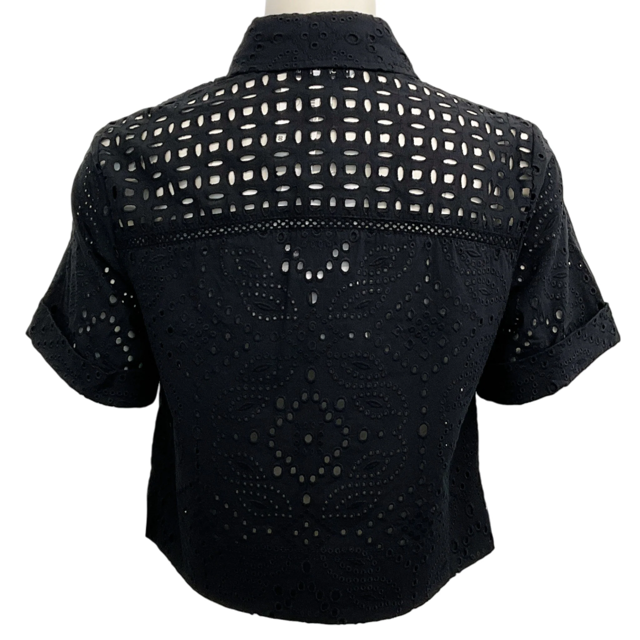 Veronica Beard Black Cotton Cropped Broderie Anglaise Spruce Top - Image 3