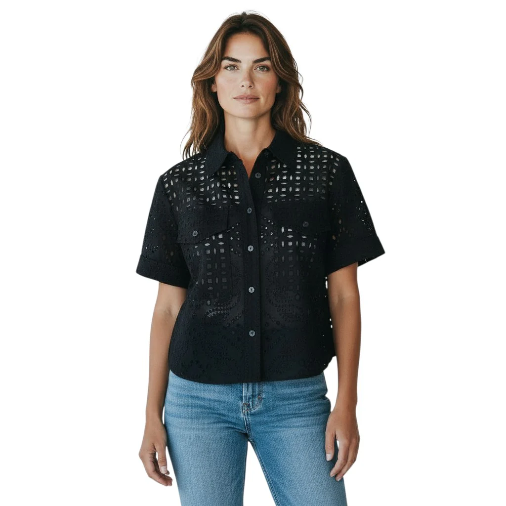 Veronica Beard Black Cotton Cropped Broderie Anglaise Spruce Top - Image 5