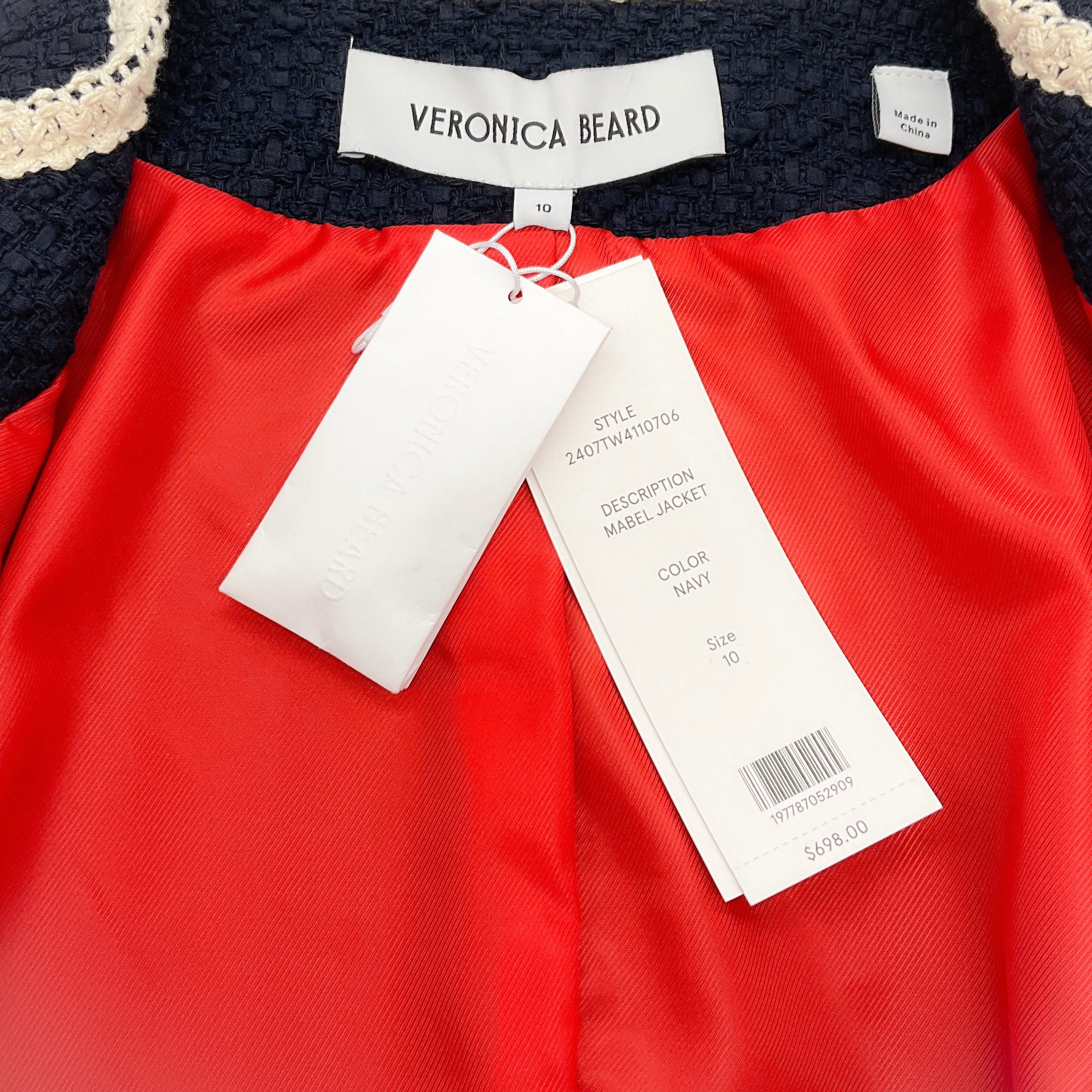 Veronica Beard Navy Blue Cotton Tweed Mabel Jacket - Image 4