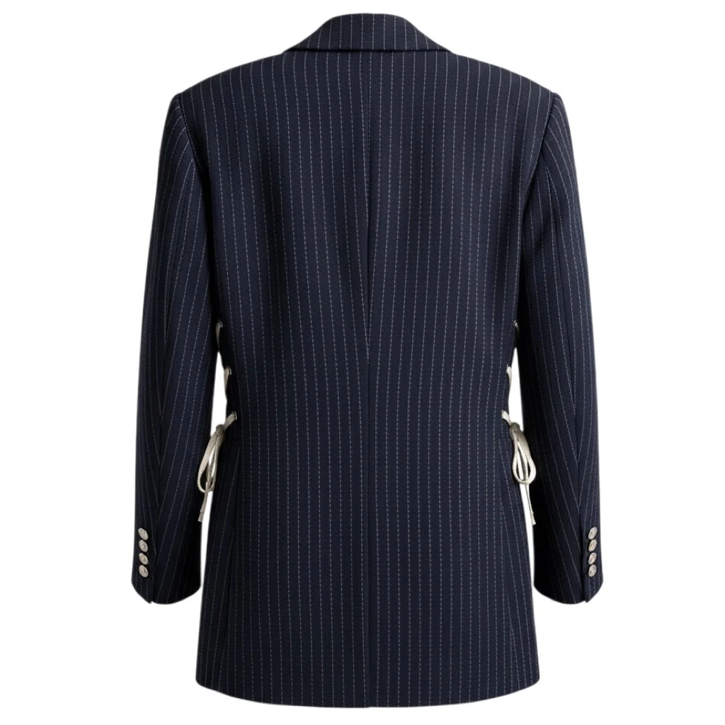 Veronica Beard Navy / White Stripe Taylor Lace Up Side Blazer - Image 2