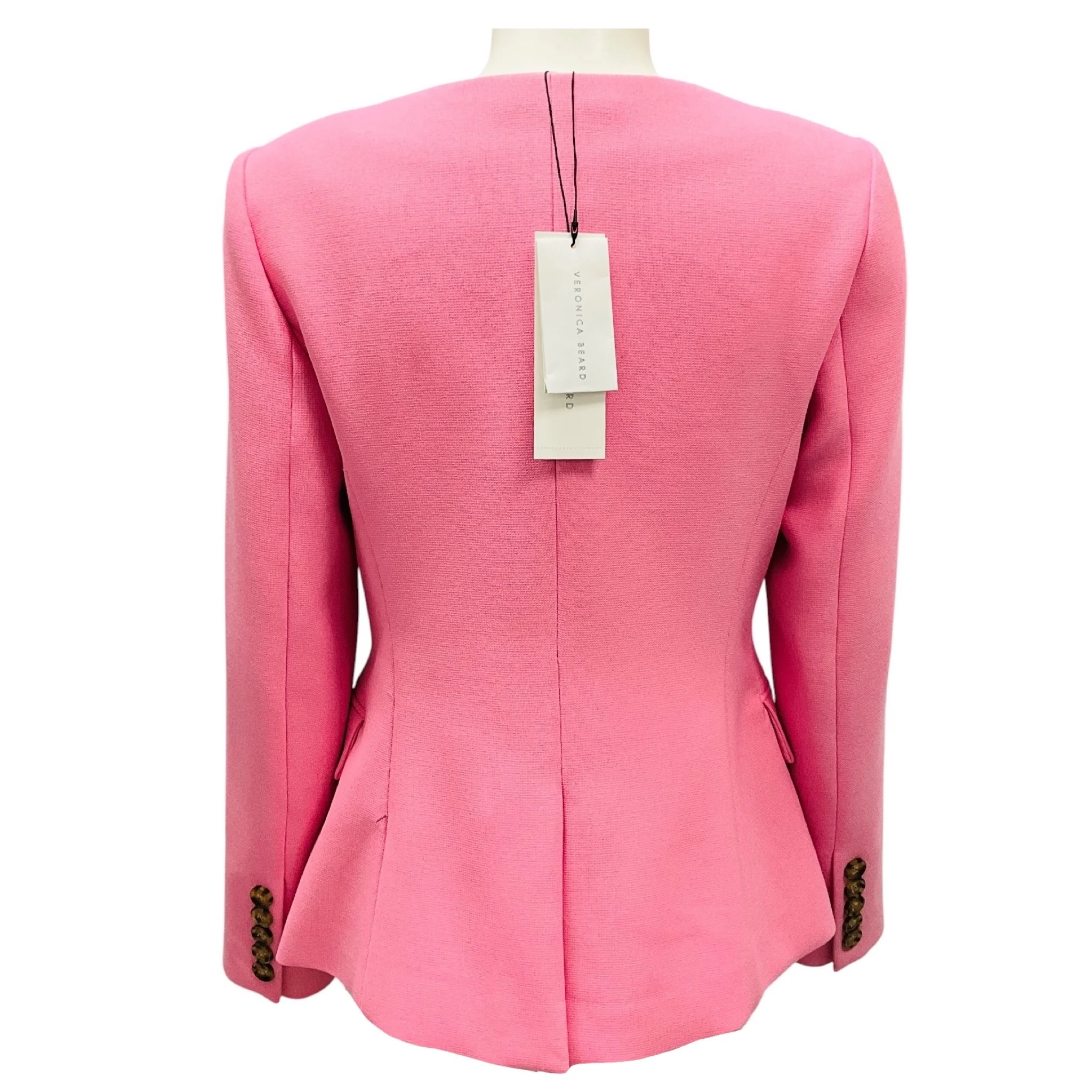 Veronica Beard Pink Ria Square Neck Collarless Jacket - Image 3