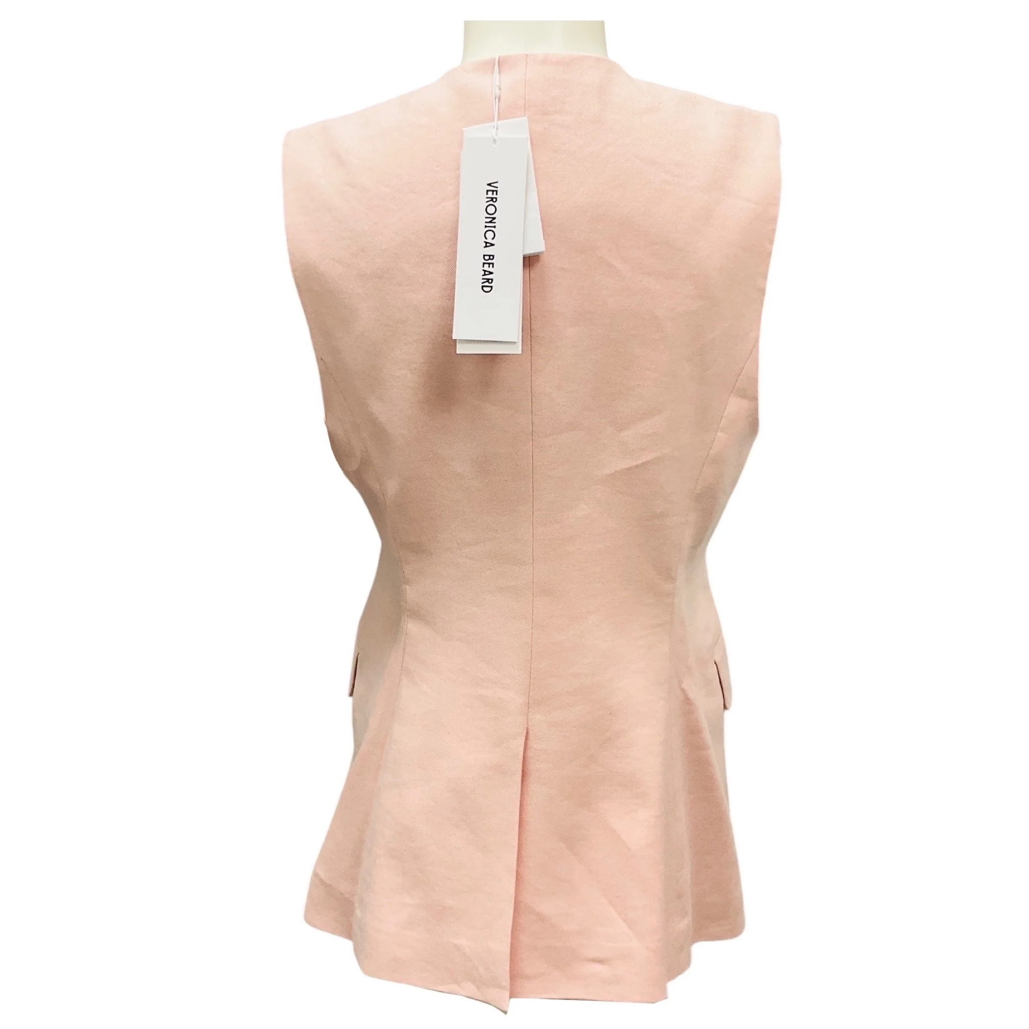 Veronica Beard Pink Shell Lois Linen Vest Top - Image 3