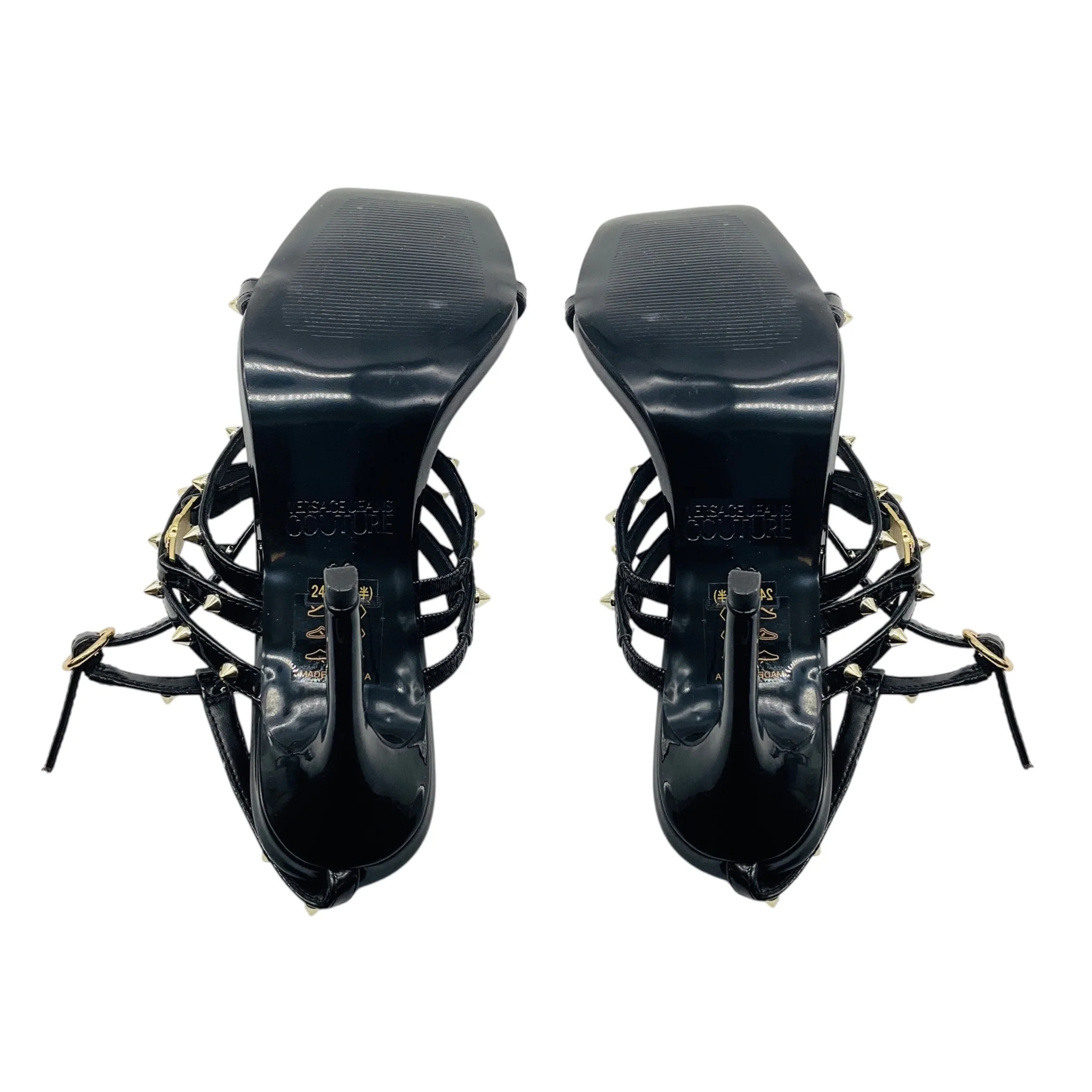 Versace Jeans Couture Black / Gold Studded Patent Leather Sandals - Image 6