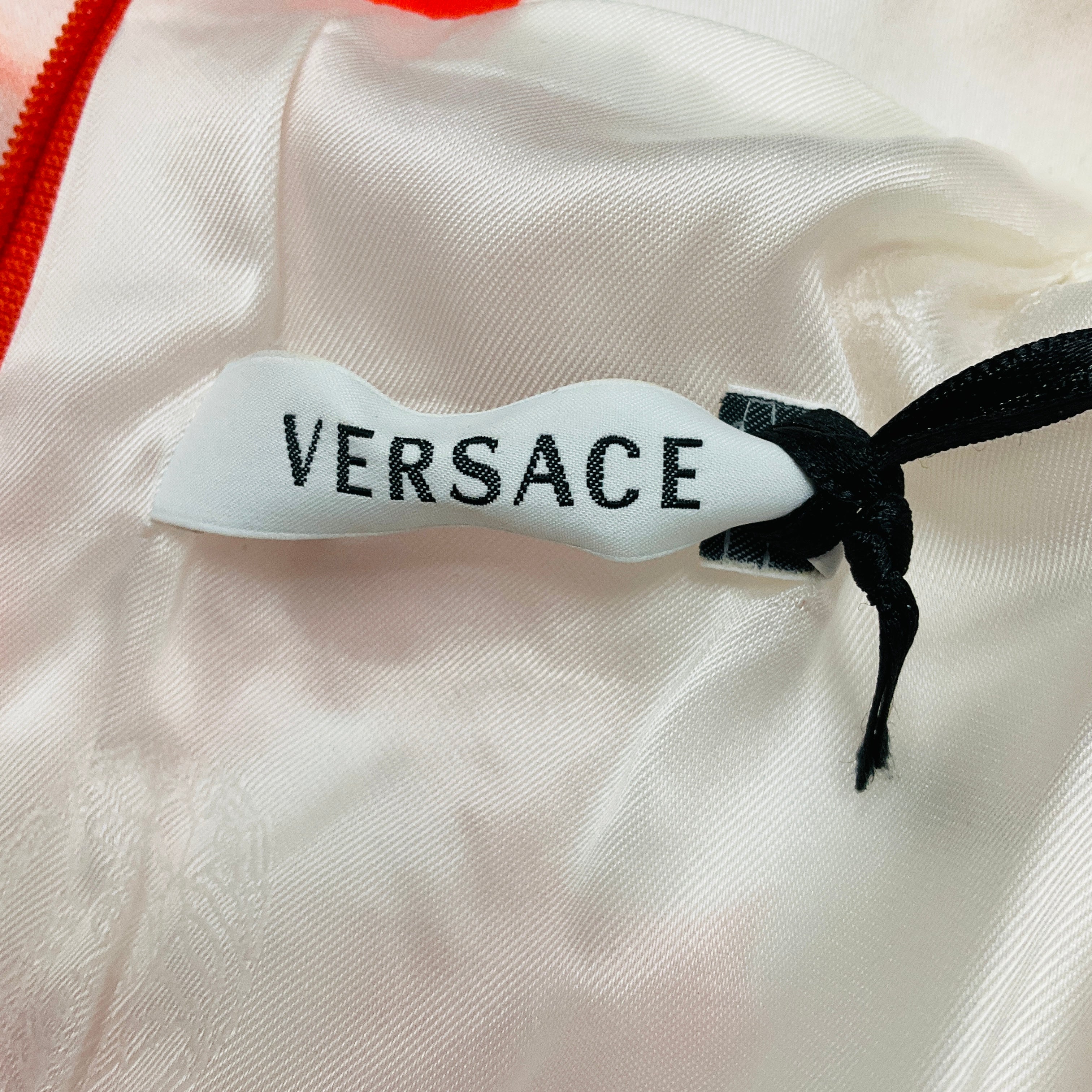 Versace Orange / White Floral Printed Sleeveless Cotton Dress with Belt - Image 4