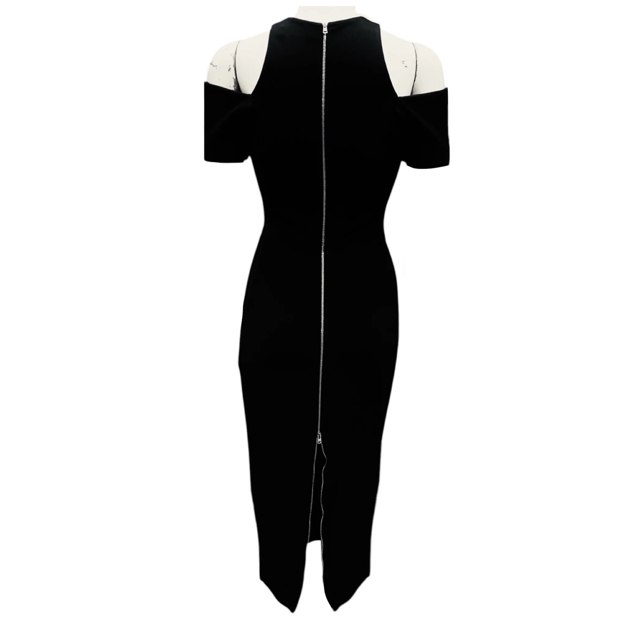 Victoria Beckham Black Cold Shoulder Fitted Midi Cocktail Dress - Image 3