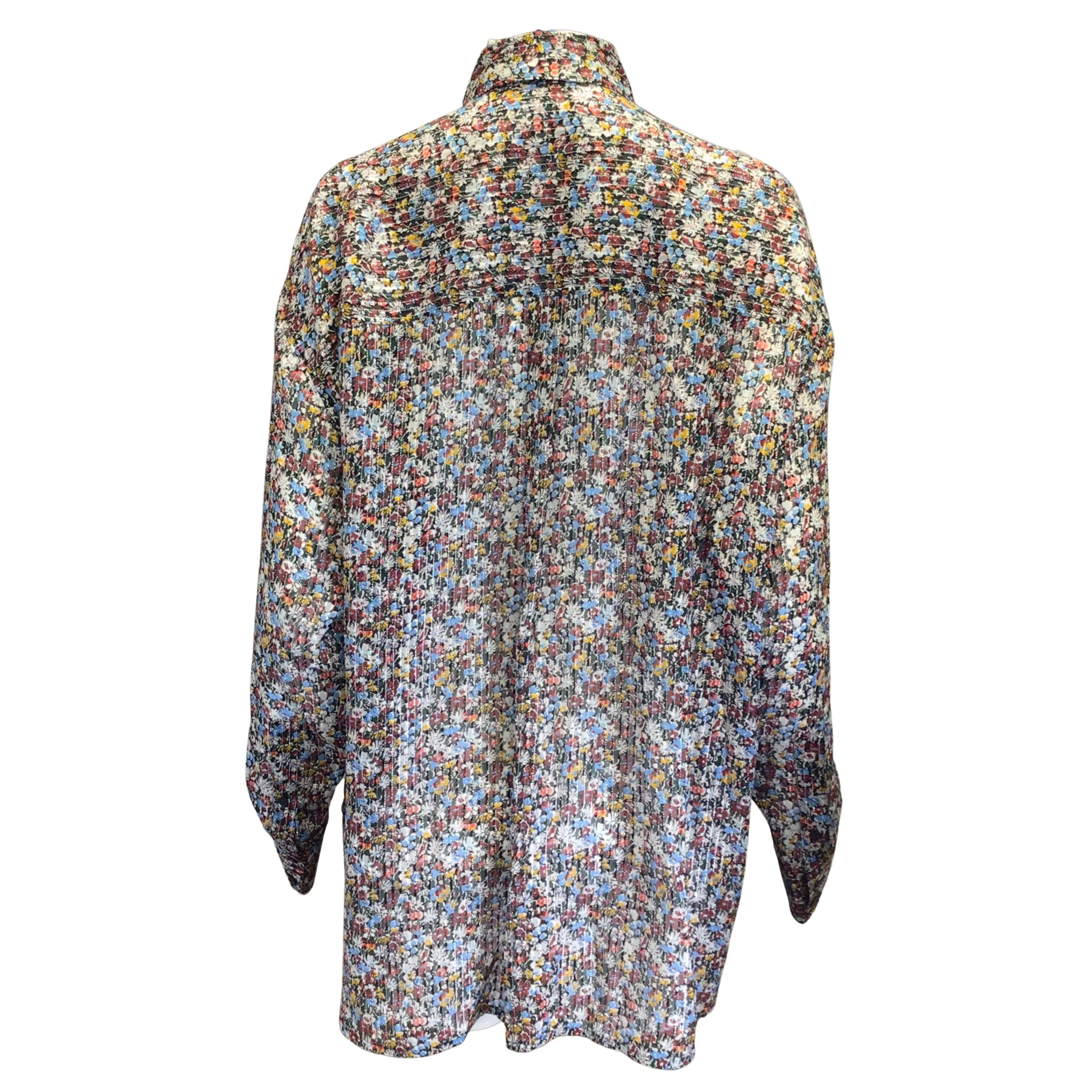 Victoria Beckham Black / Manchester Blue Multi Floral Lurex Stripe Oversized Silk Shirt - Image 3