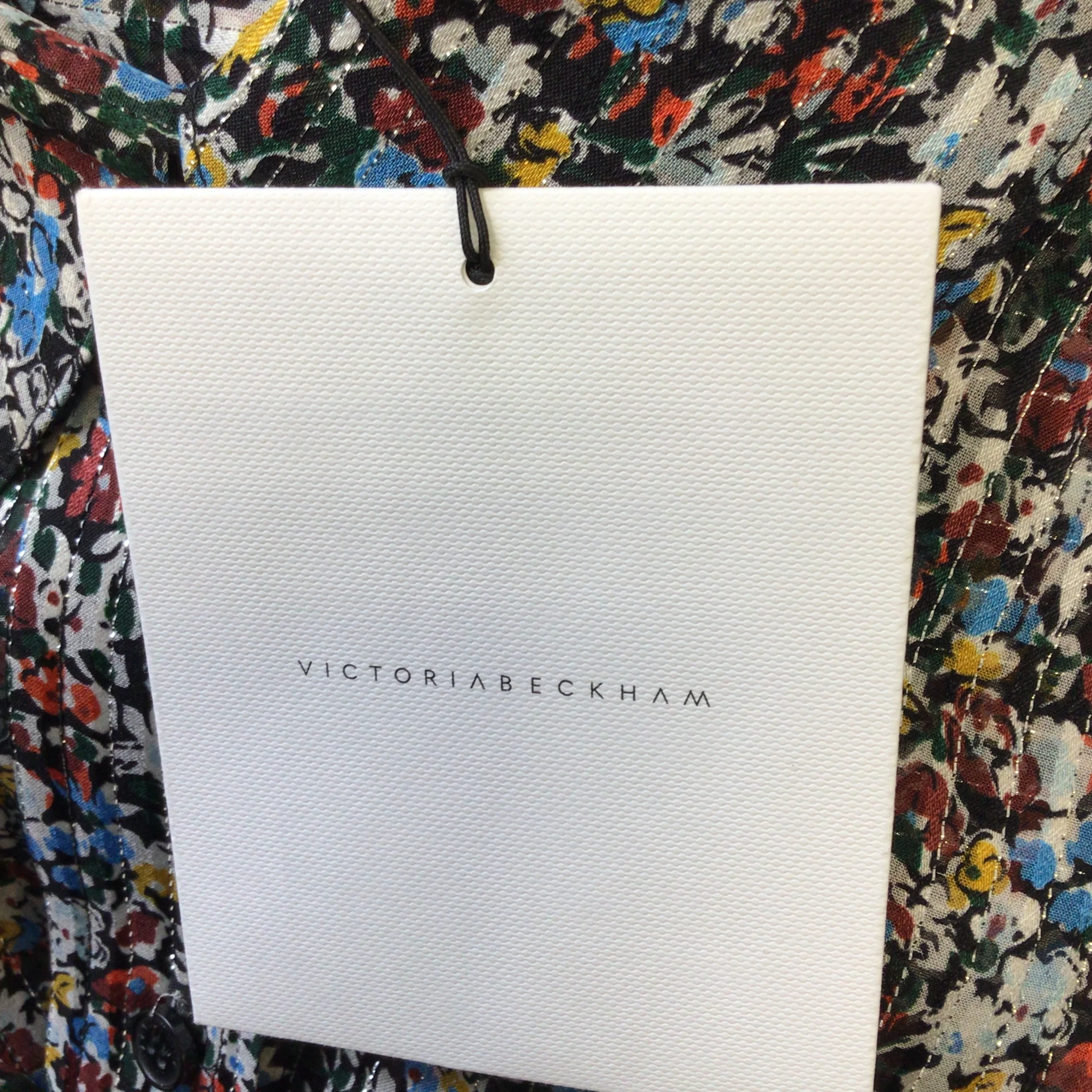 Victoria Beckham Black / Manchester Blue Multi Floral Lurex Stripe Oversized Silk Shirt - Image 5