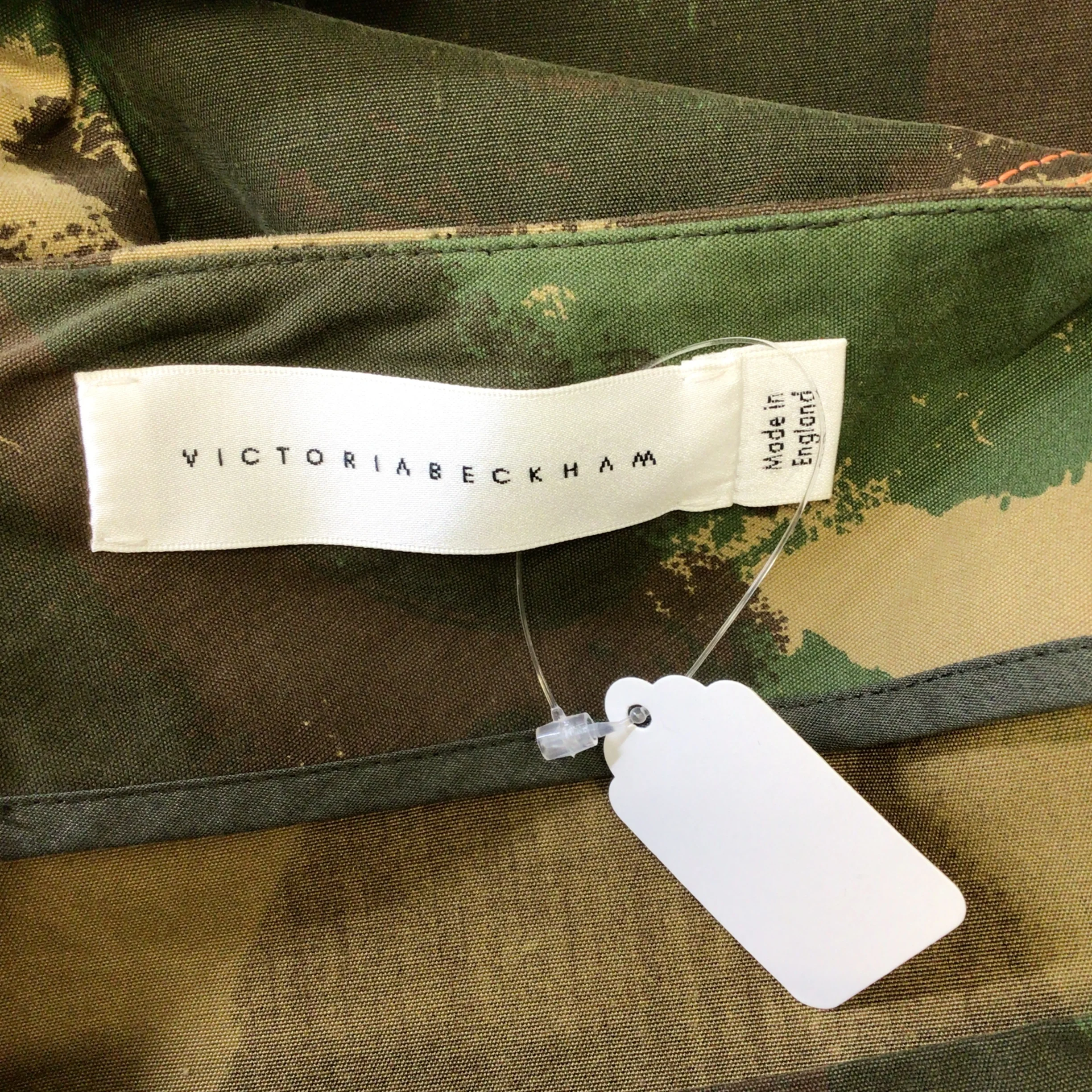 Victoria Beckham Green Multi Camo Print Asymmetrical Hem Cotton Midi Skirt - Image 4