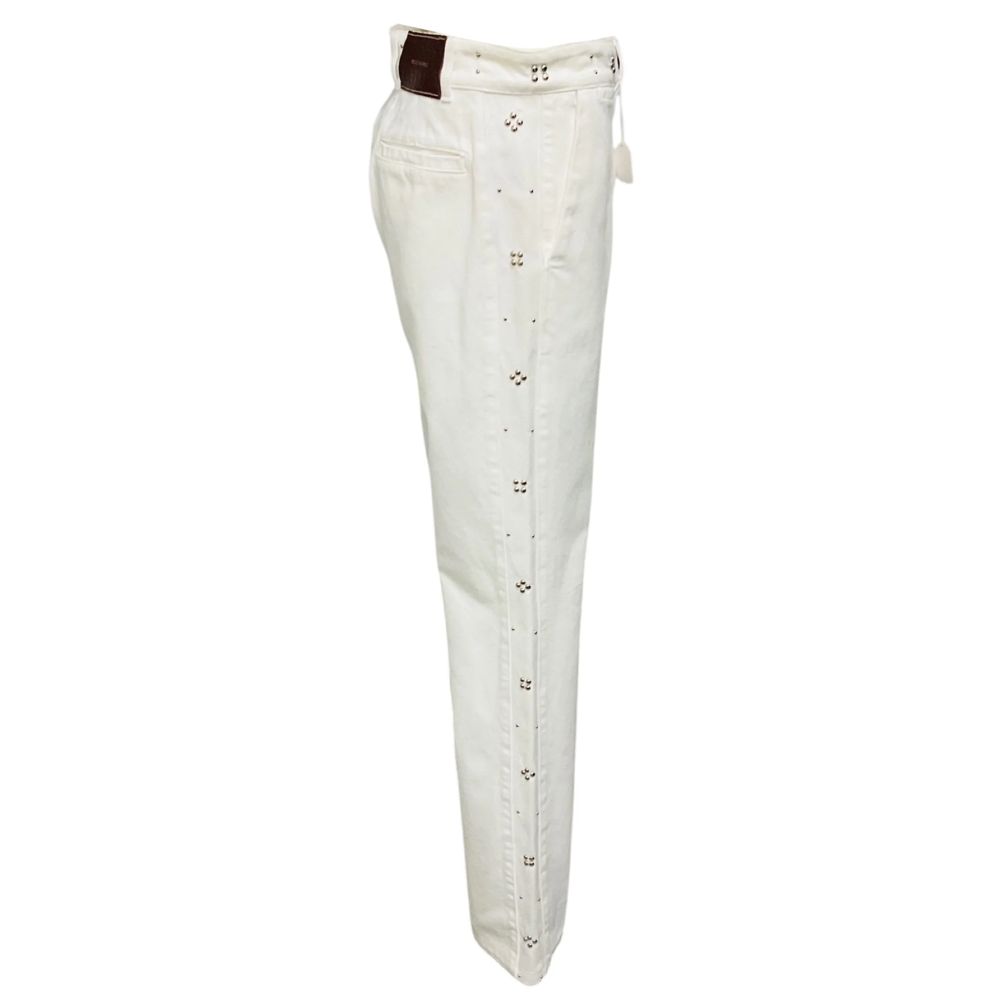Wales Bonner White / Silver Stud Detail Straight Leg Denim Jeans - Image 2