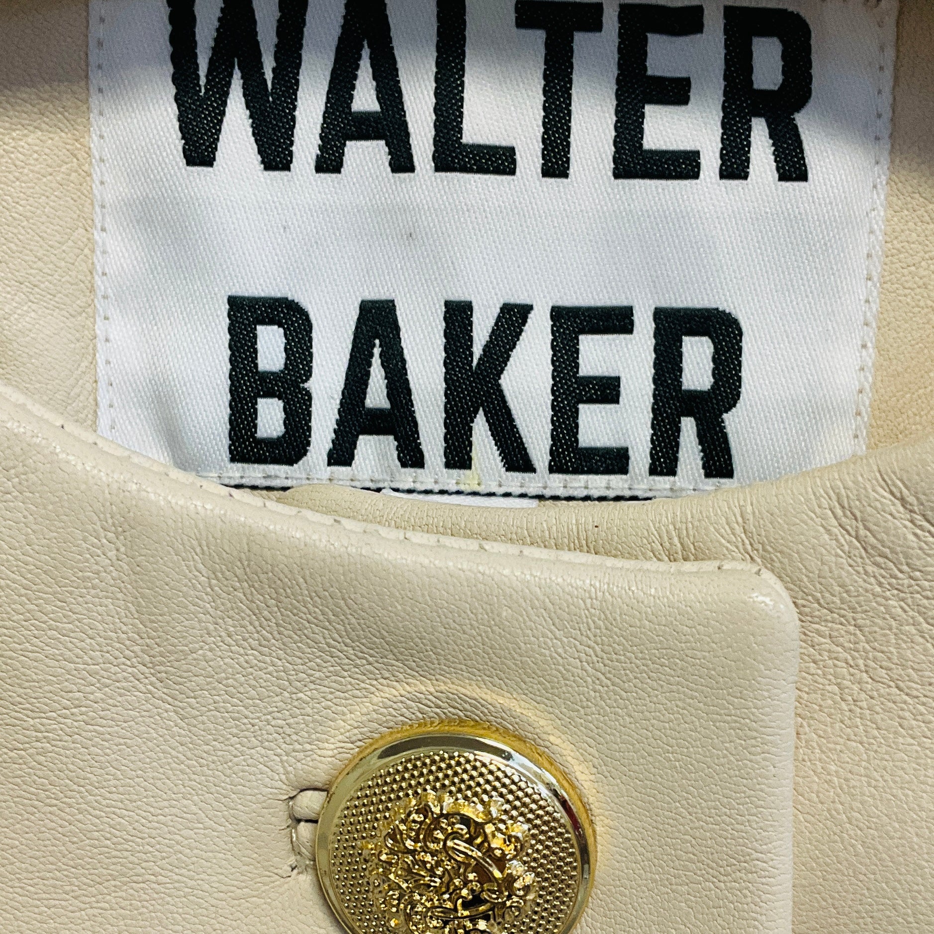 Walter Baker Ivory Leather Jacket with Gold Buttons - Image 3