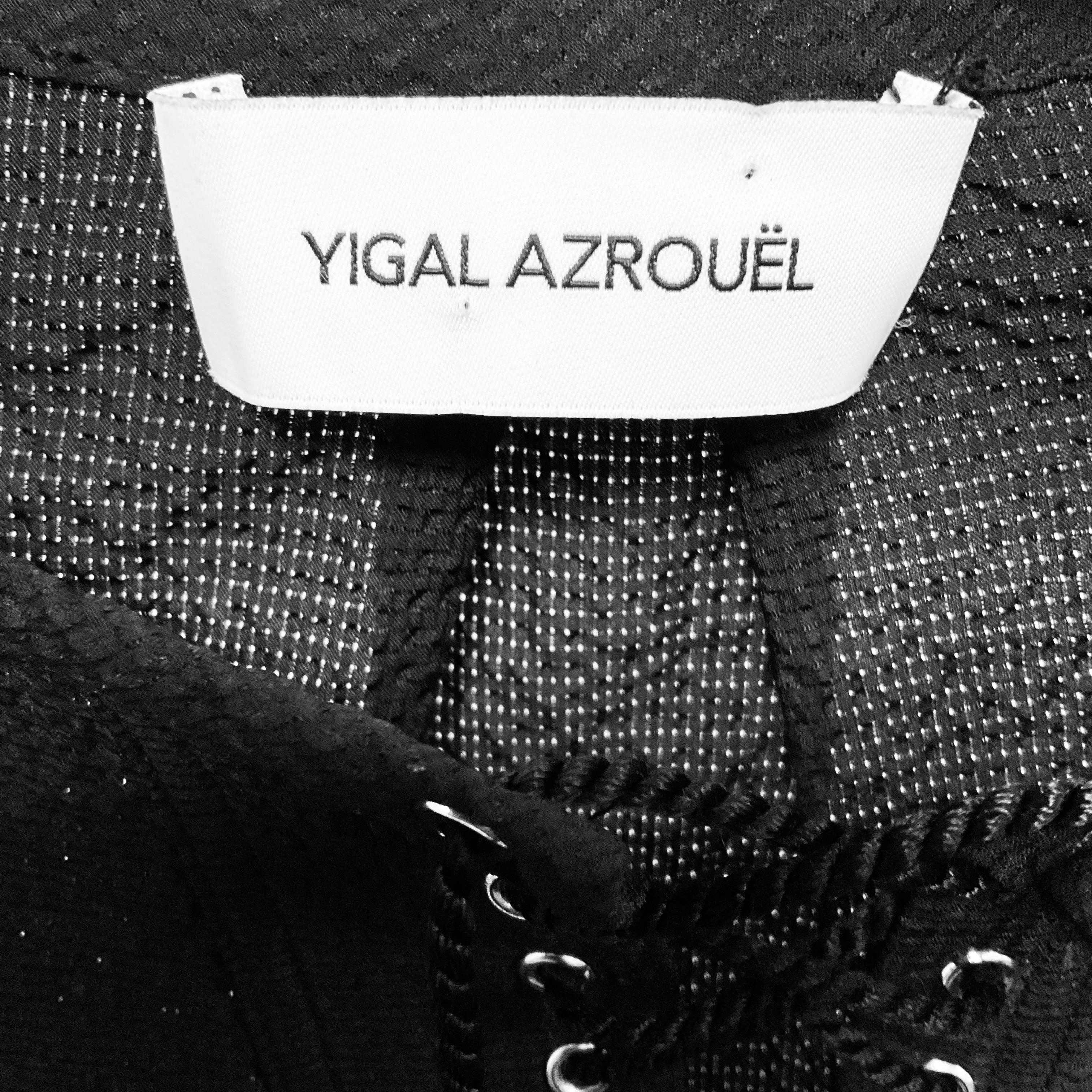 Yigal Azrouel Black Lace Up Puckered High Low Midi Dress with Belt - Image 3