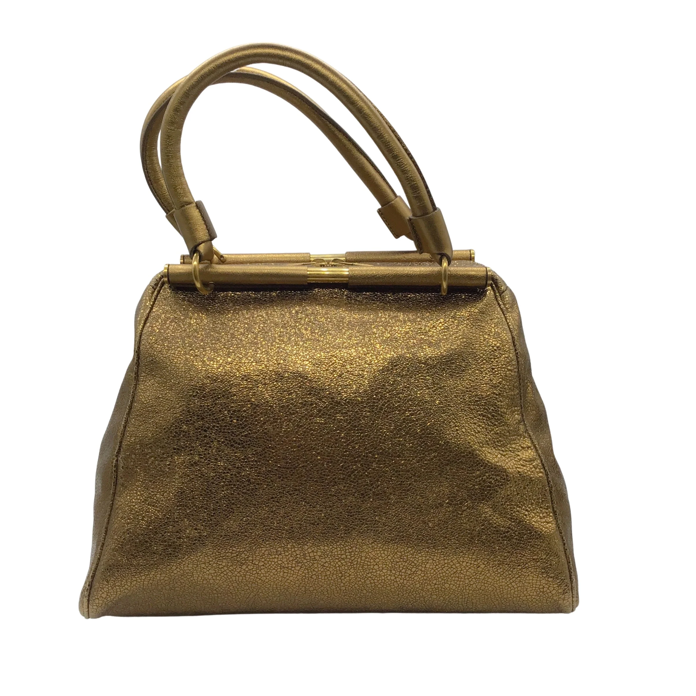 Yves Saint Laurent Gold Metallic Leather Medium Majorelle Shoulder Bag - Image 3