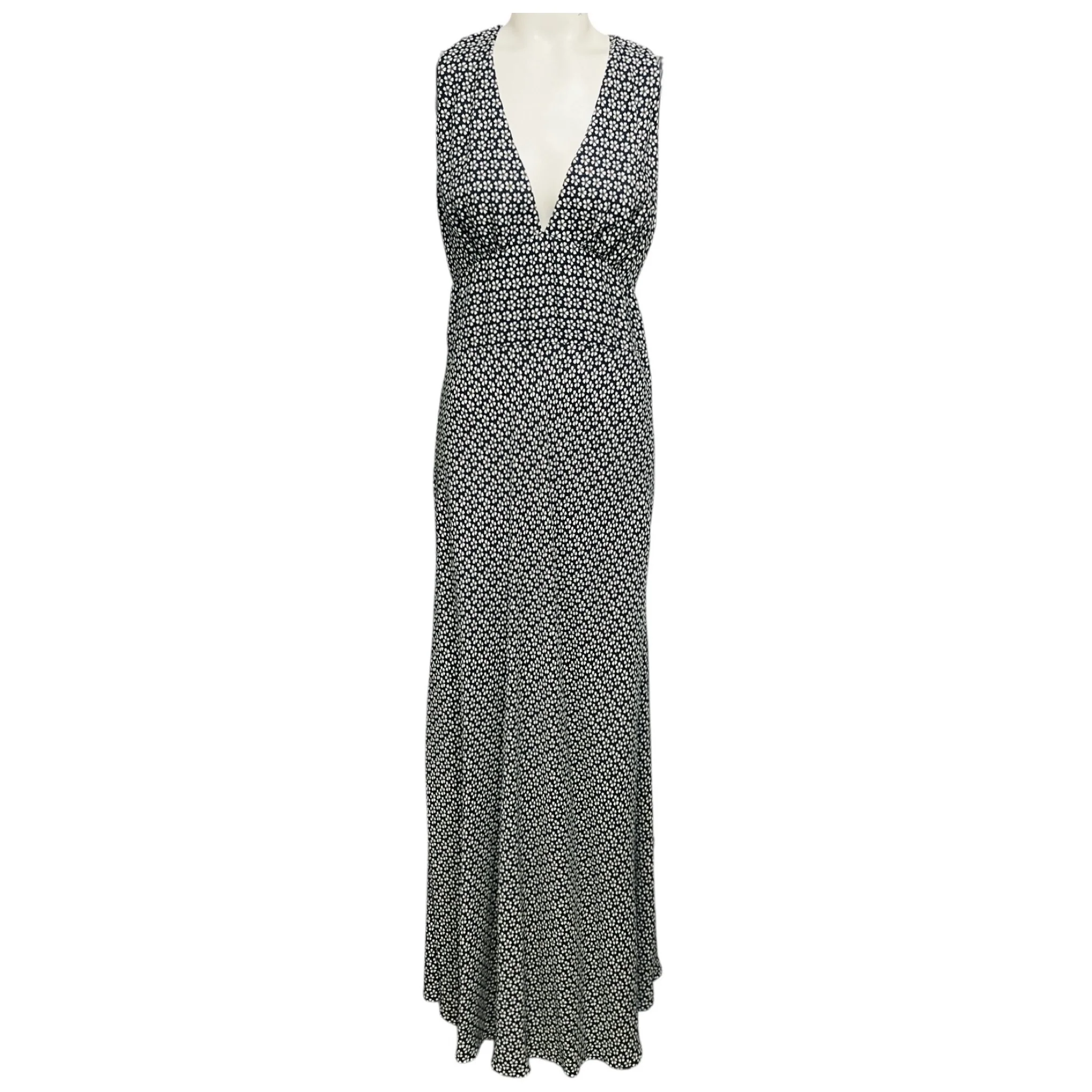 Zanini Navy Blue / White Floral Printed Sleeveless V-Neck Maxi Dress