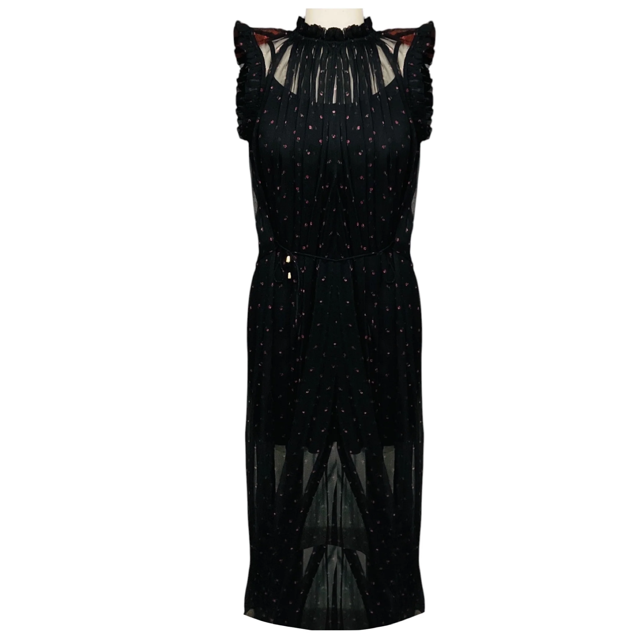 Zimmermann Black / Pink Floral Sheer Silk Chiffon Midi Dress with Slip