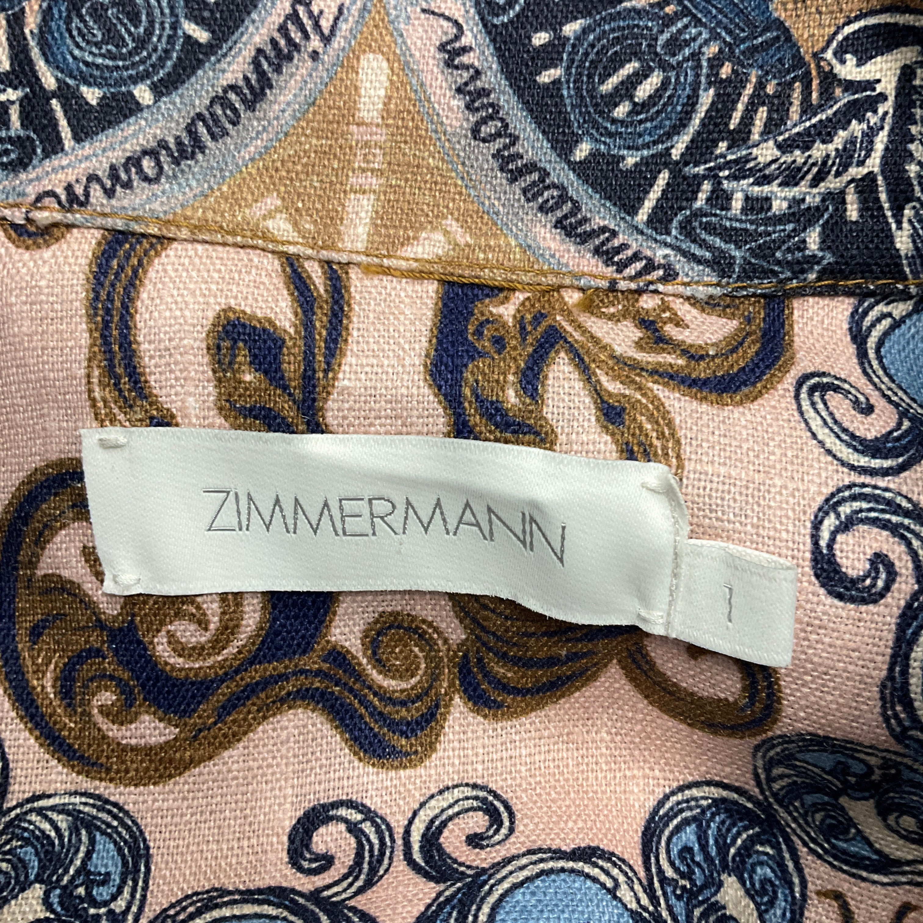 Zimmermann Blue Multi Nautical Patch Print Alight Linen Mini Utility Dress with Belt - Image 4